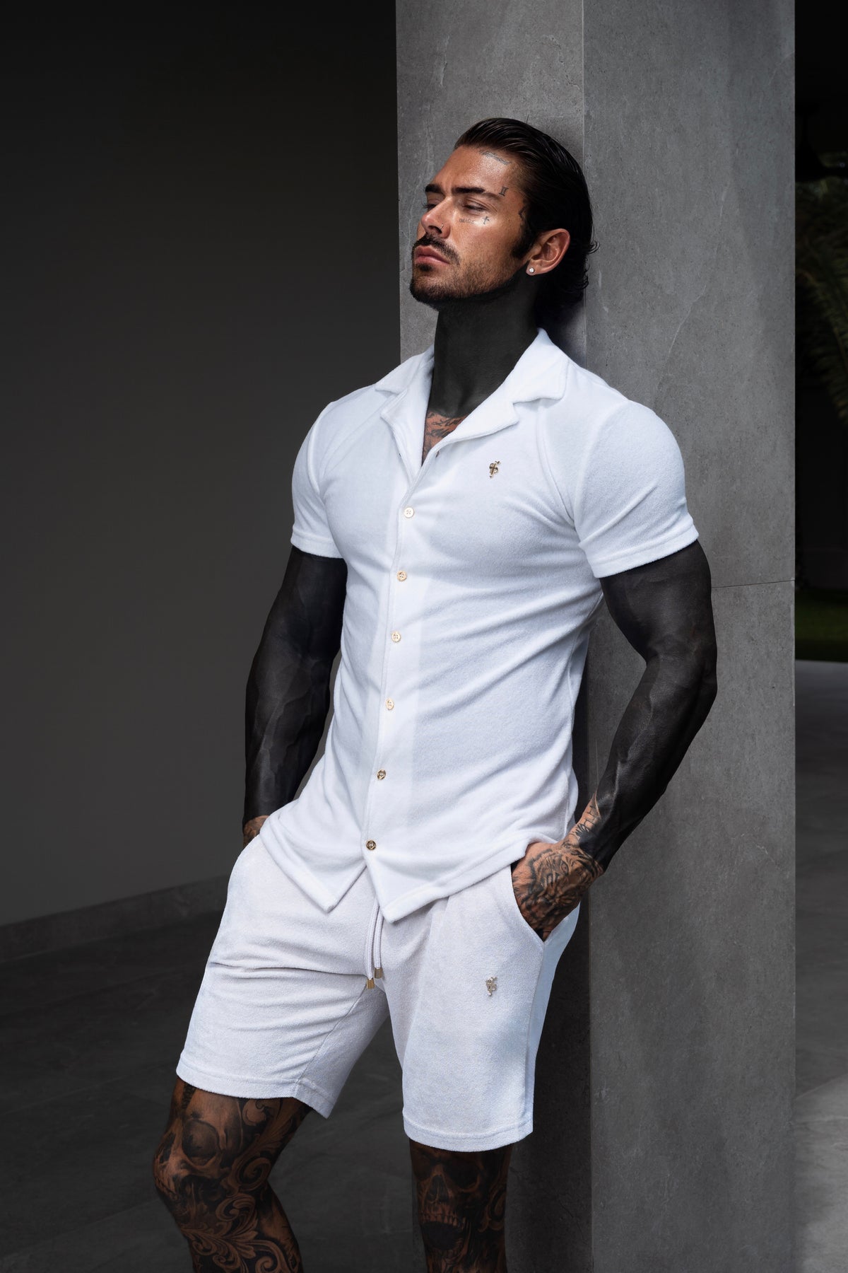 White / Gold Towelling Shorts - FSH1346