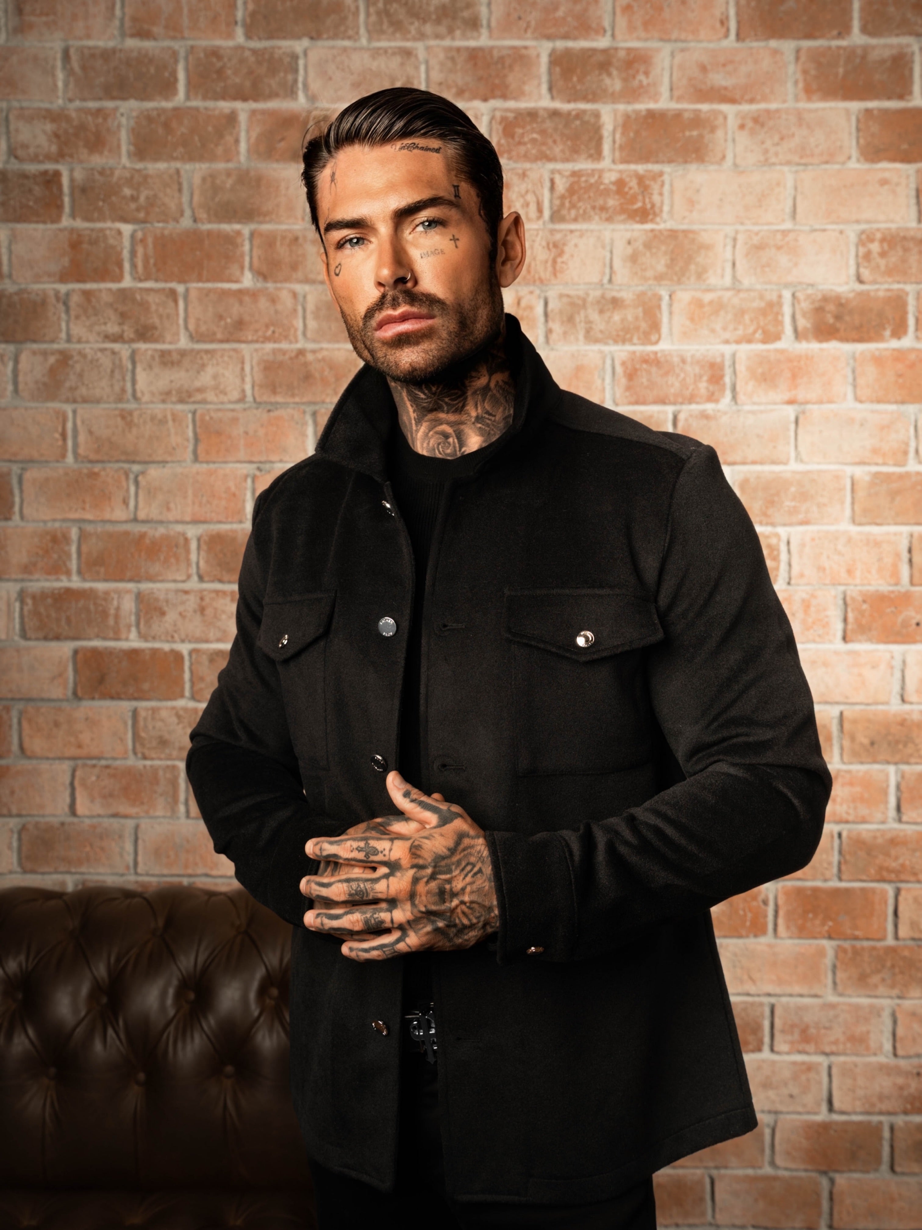 Brushed Button Up Plain Jacket Black - FSN182