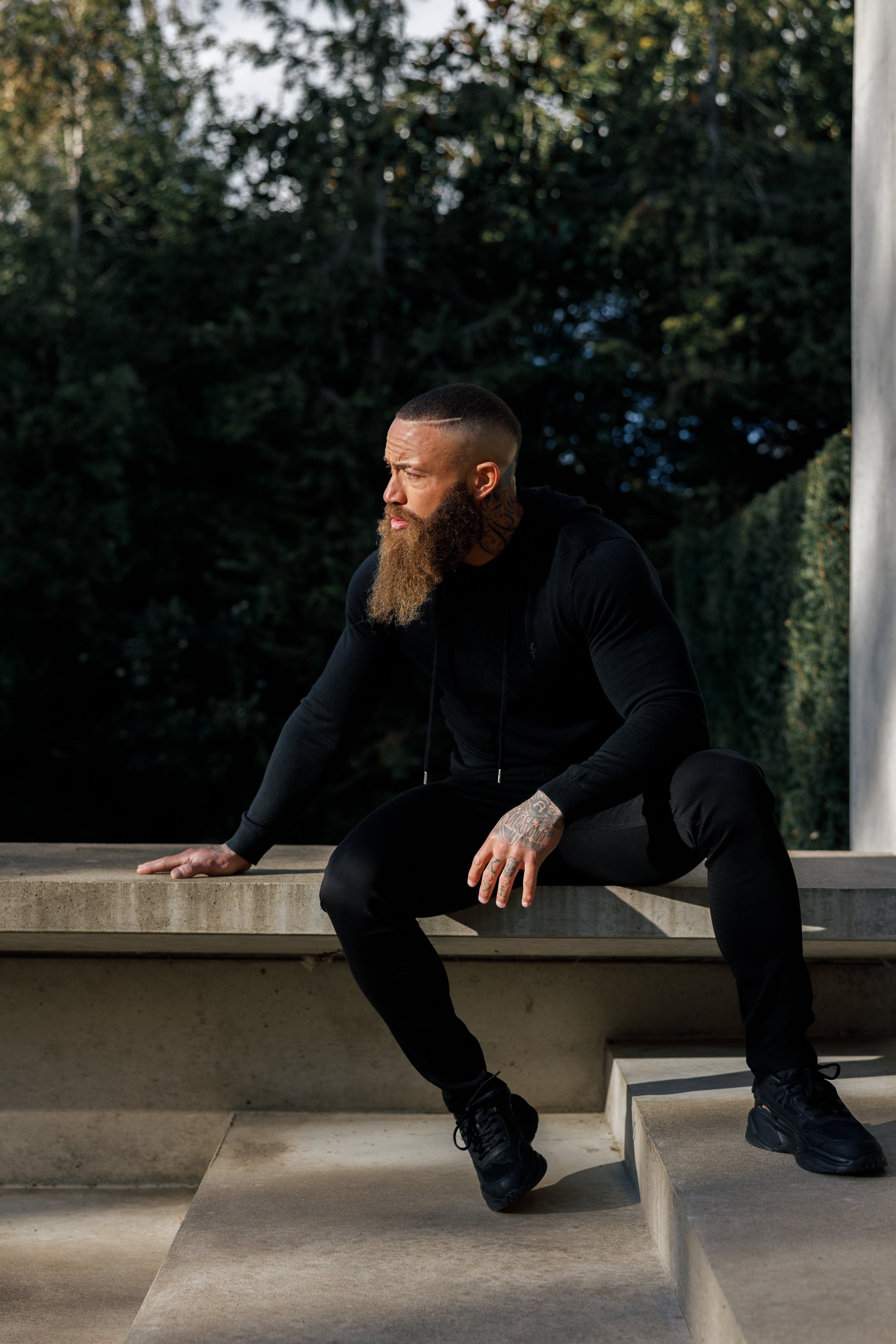 Black Knitted Overhead Hoodie - FSN115