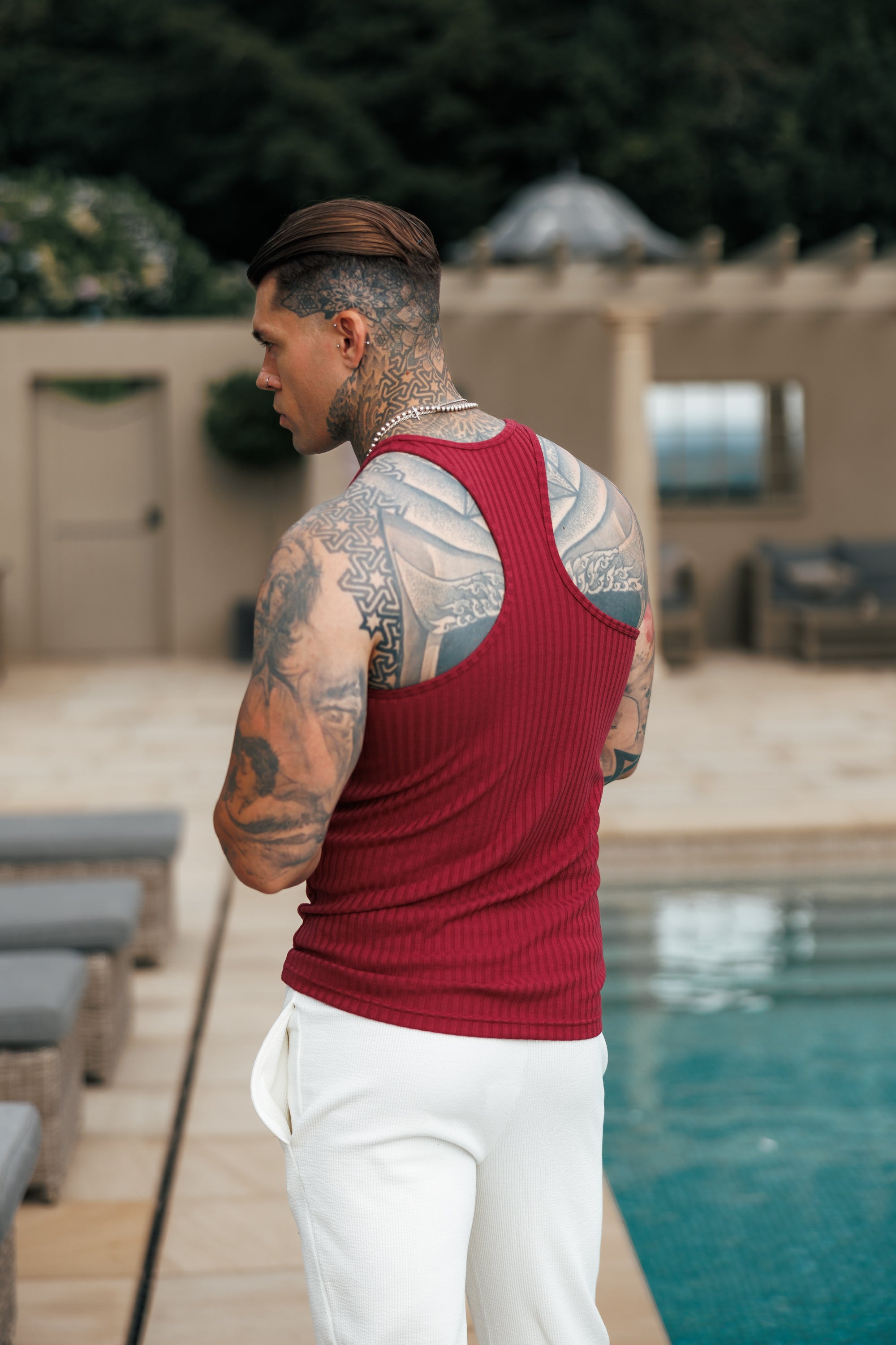 Burgundy / White Ribbed Knit Super Slim Vest - FSH1326