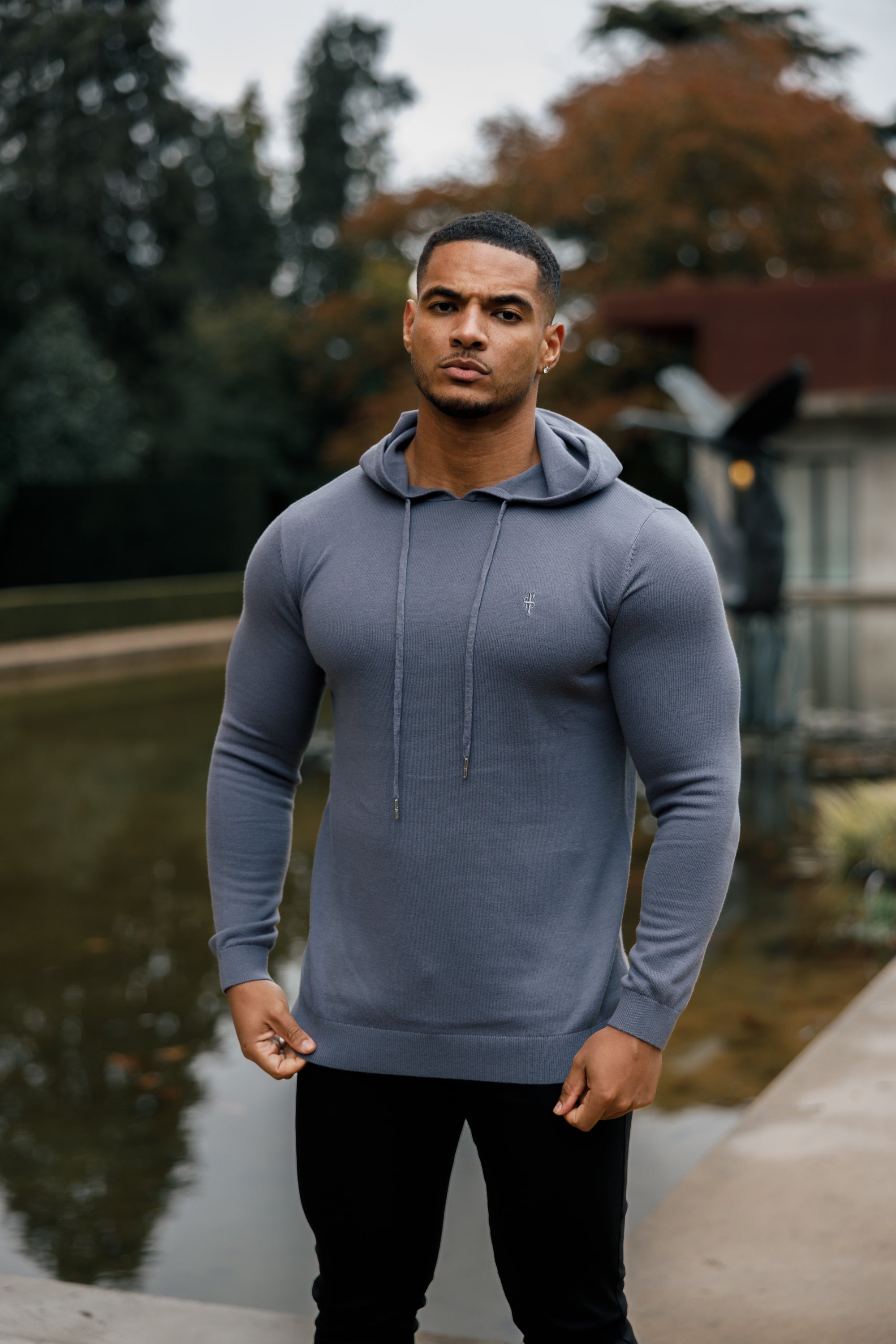 Gunmetal Knitted Overhead Hoodie - FSN114