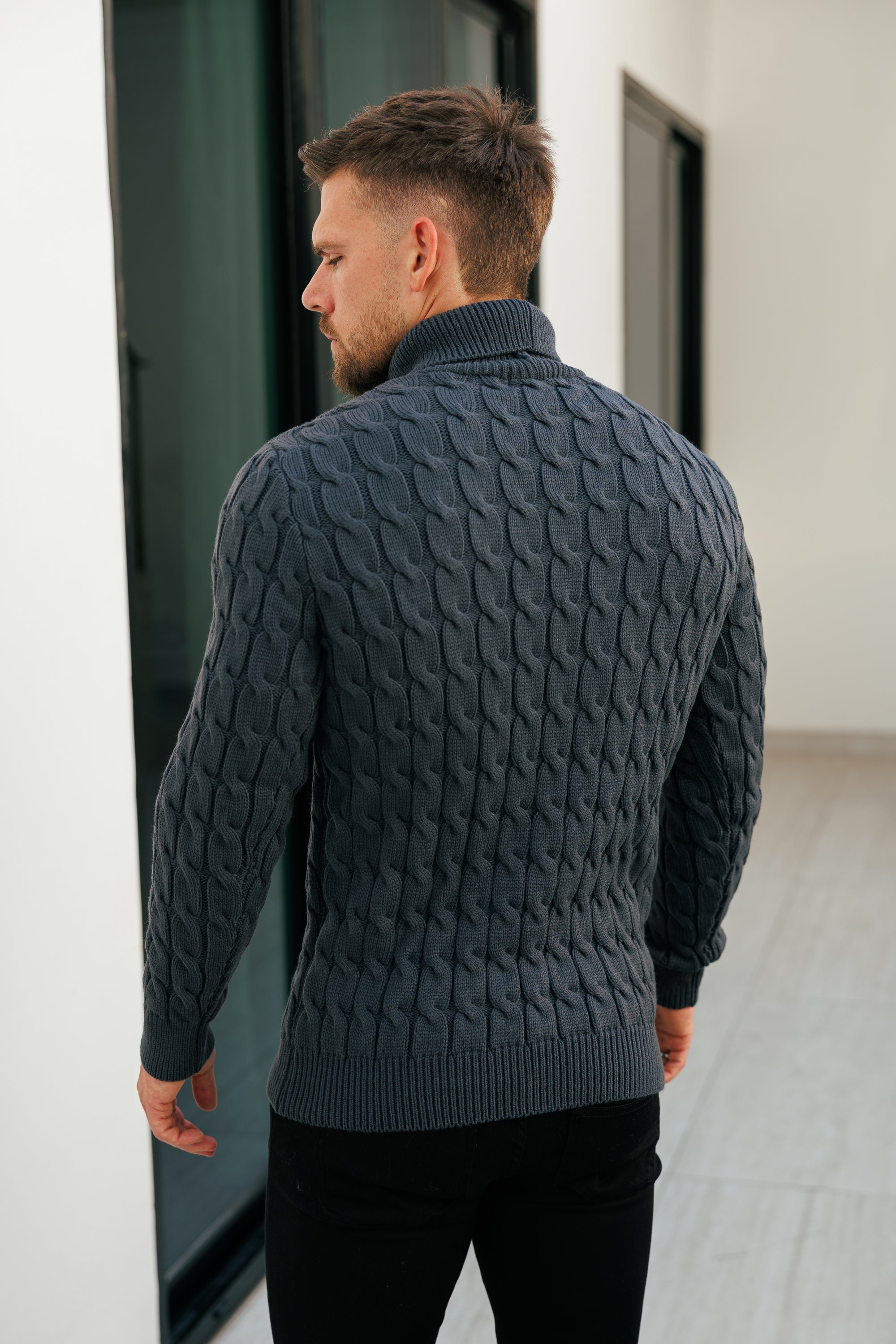 Link Weave Knit Charcoal Roll Neck Jumper - FSJ105