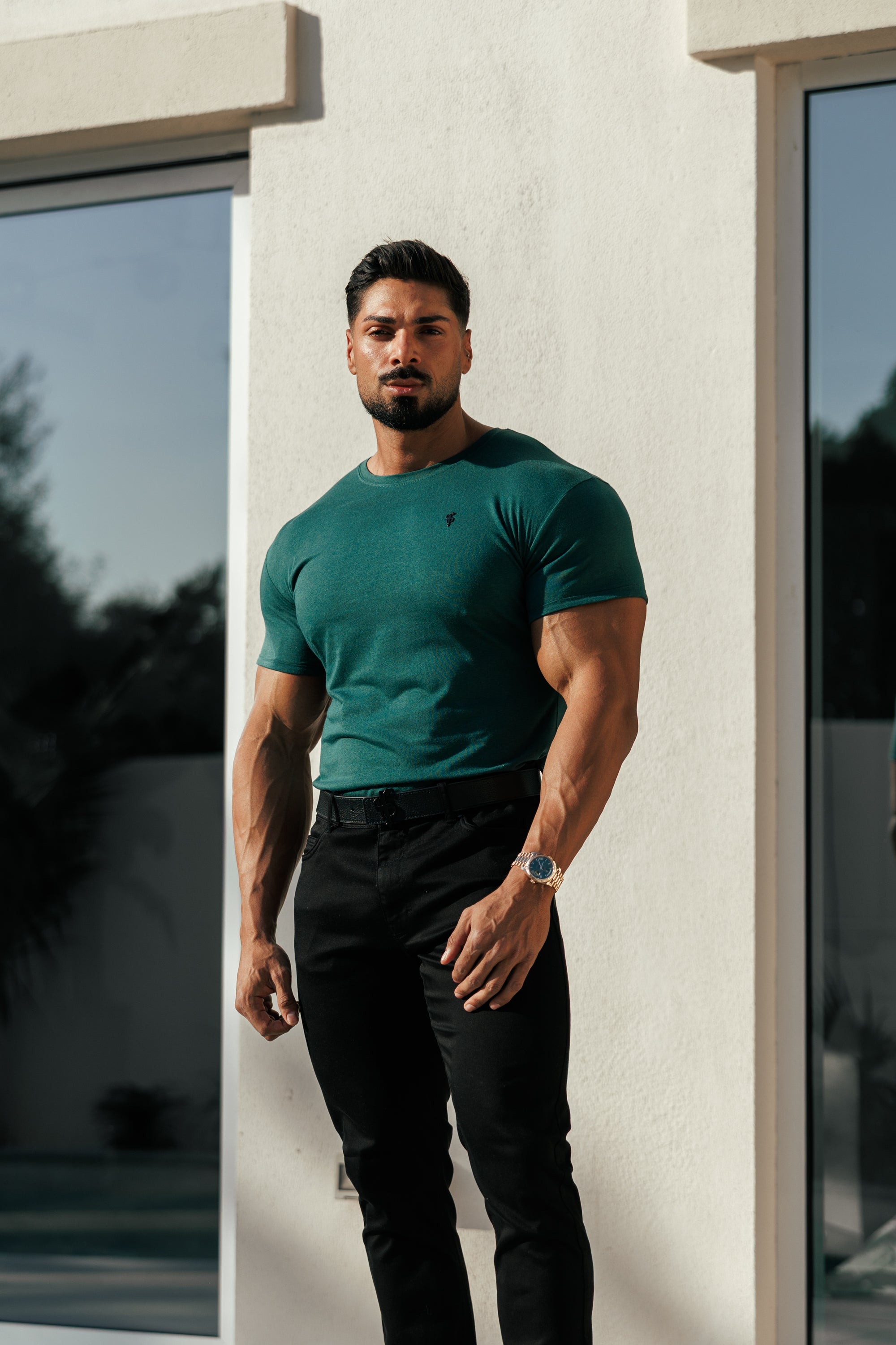 Forest Green / Black Bamboo Crew T Shirt - FSH1213