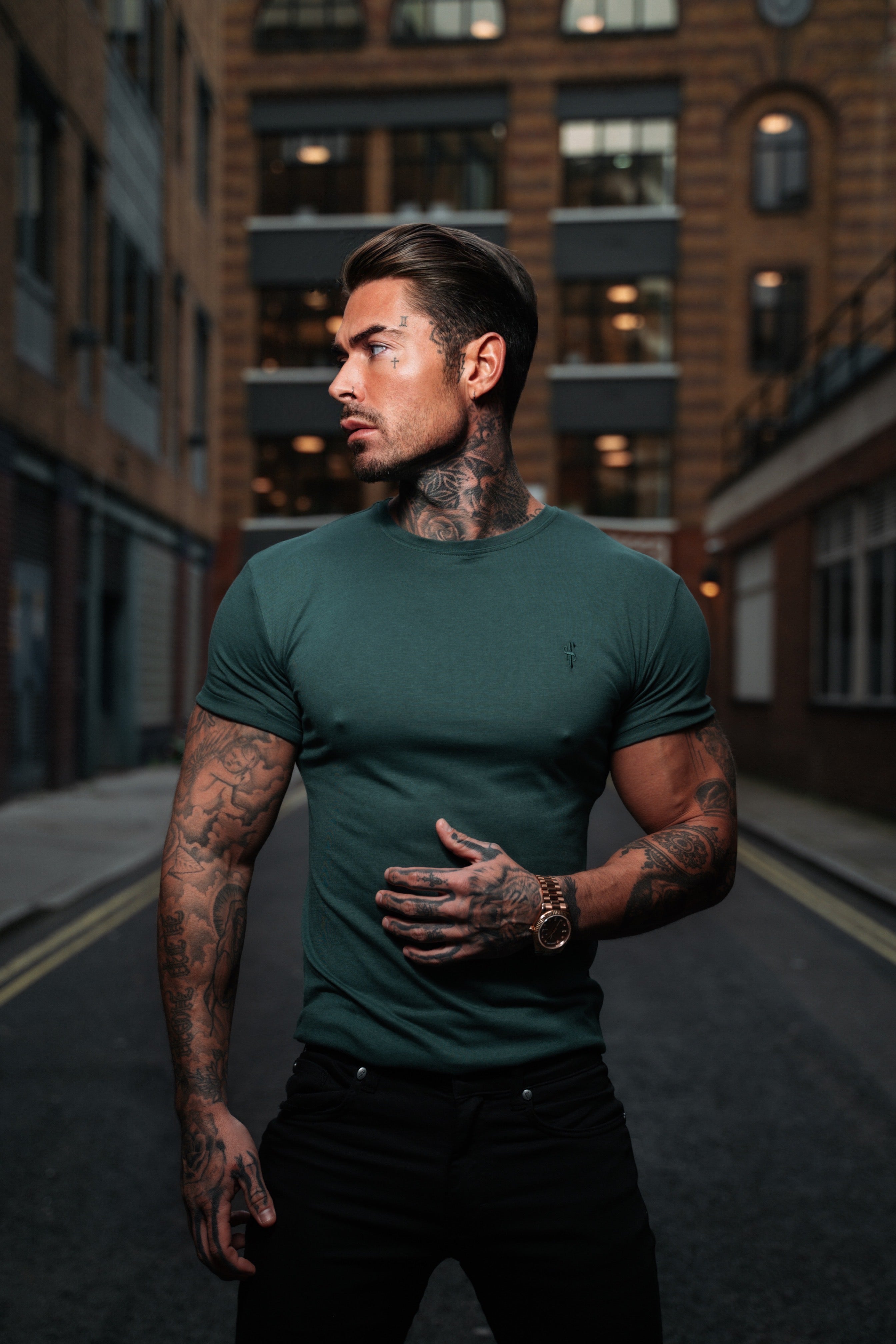 Forest Green Bamboo Crew with Tonal Embroidery - FSH920