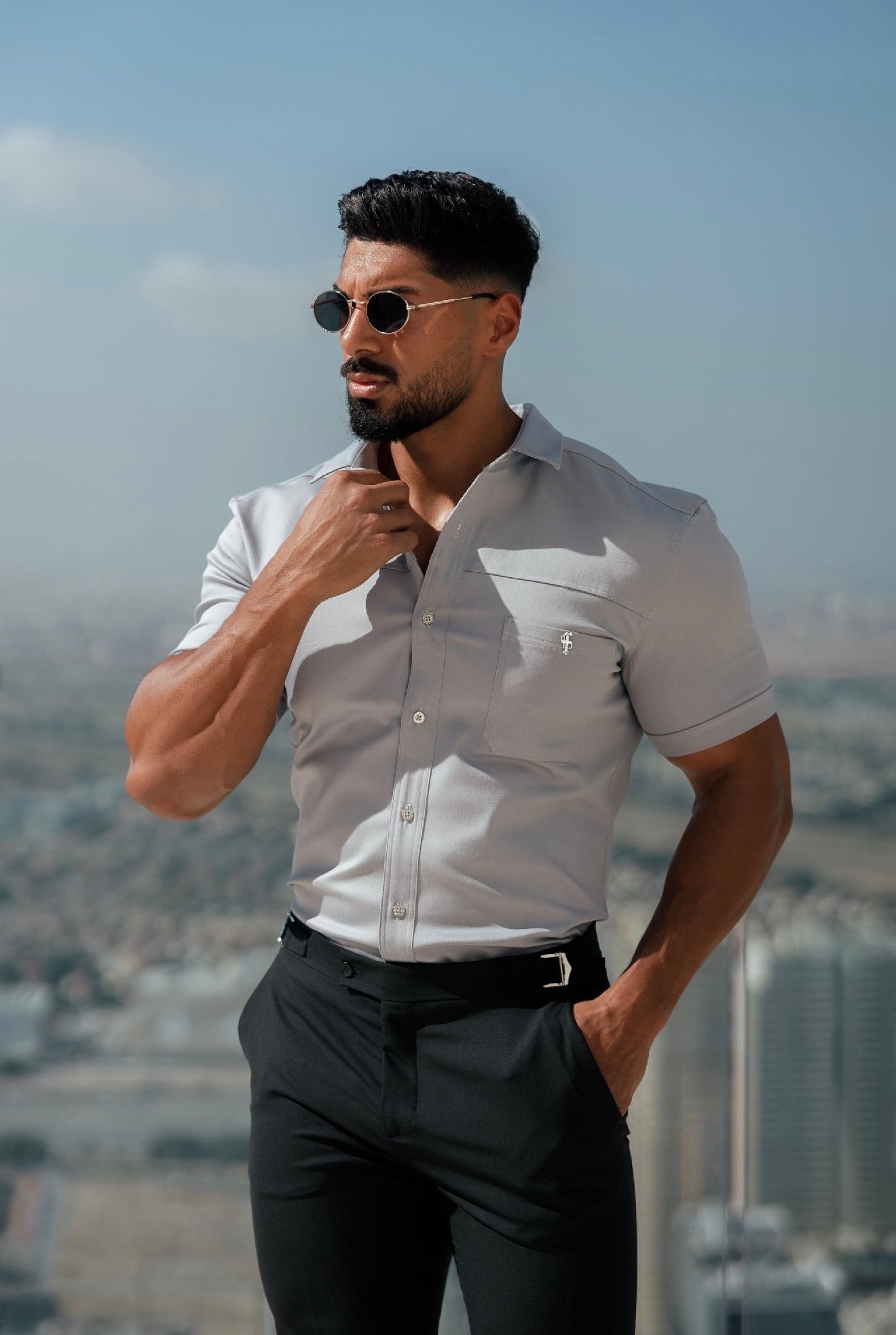 Slim Formal Black Stretch Trousers With Silver Waist Adjusters - FST042