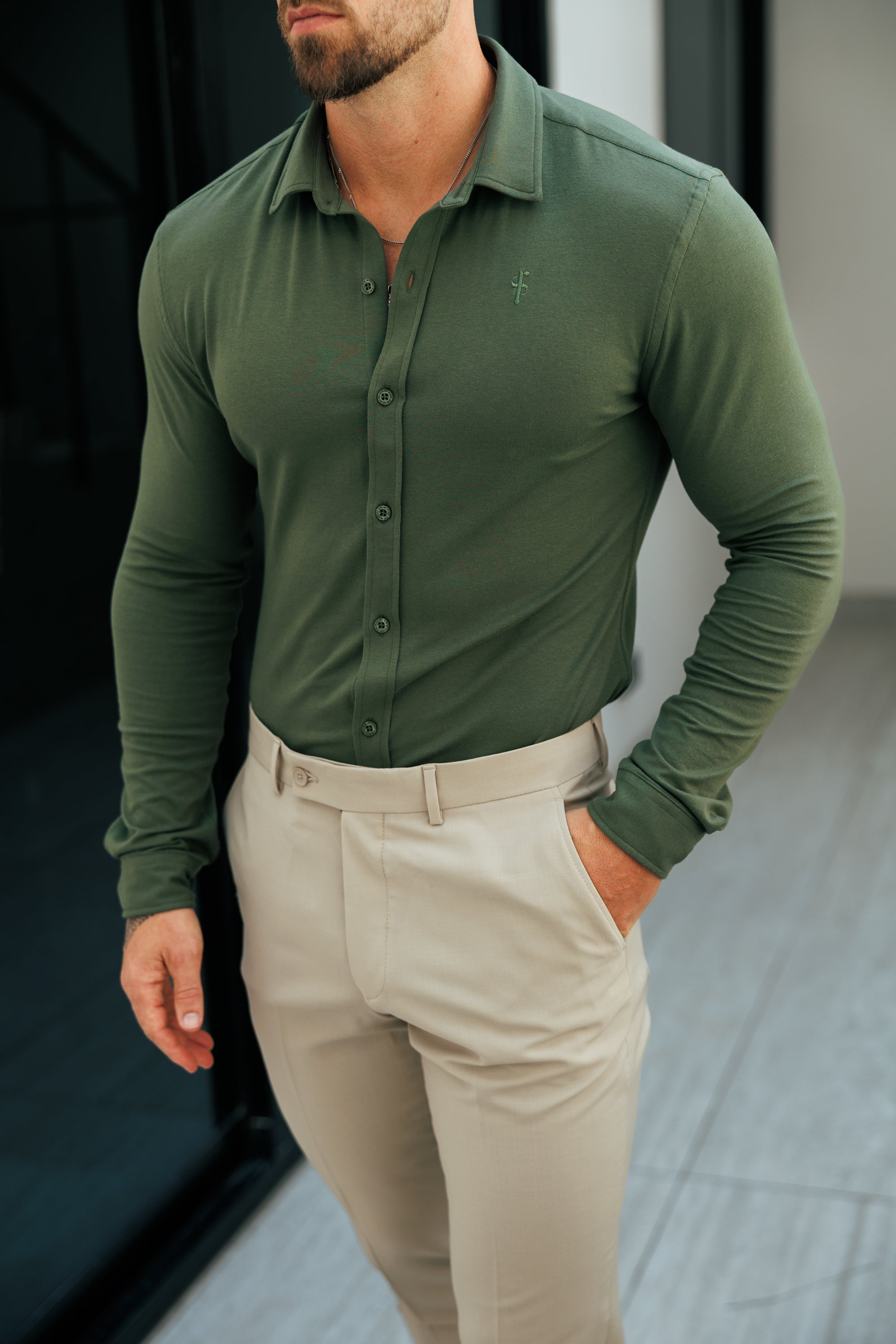 Fitted Khaki Long Sleeve Jersey - FSD003