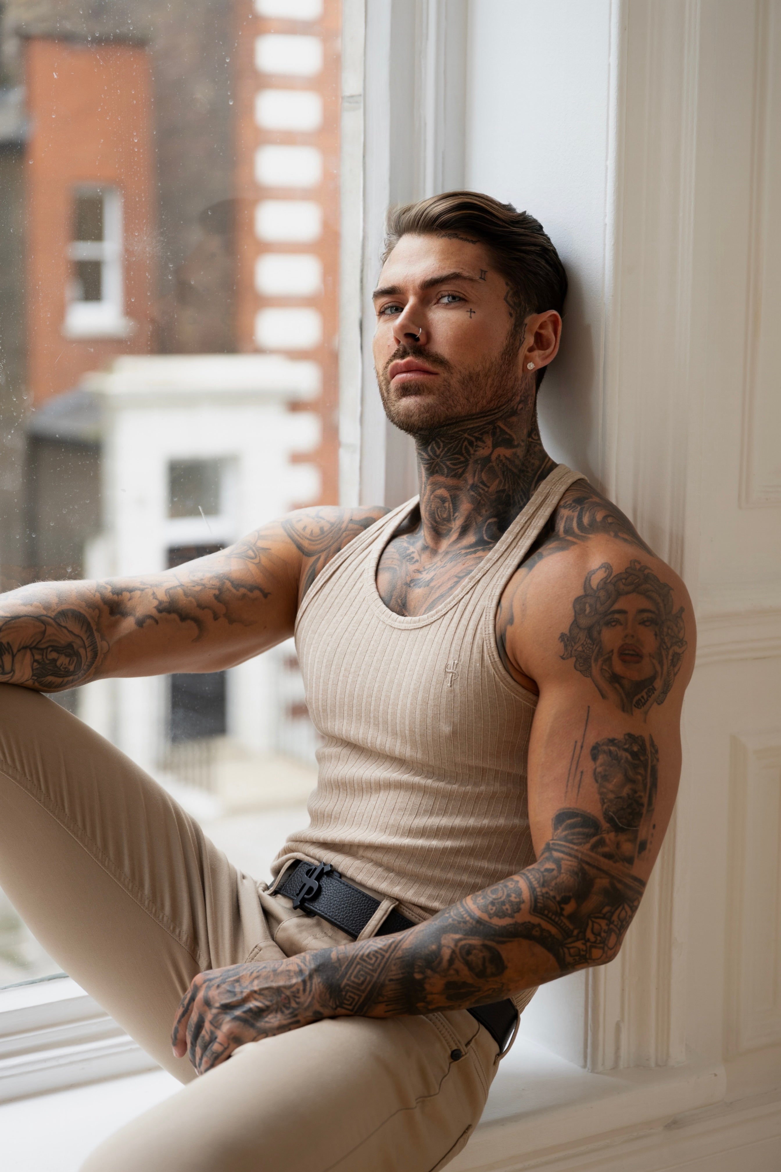 Classic Beige Ribbed Knit Super Slim Vest - FSH414