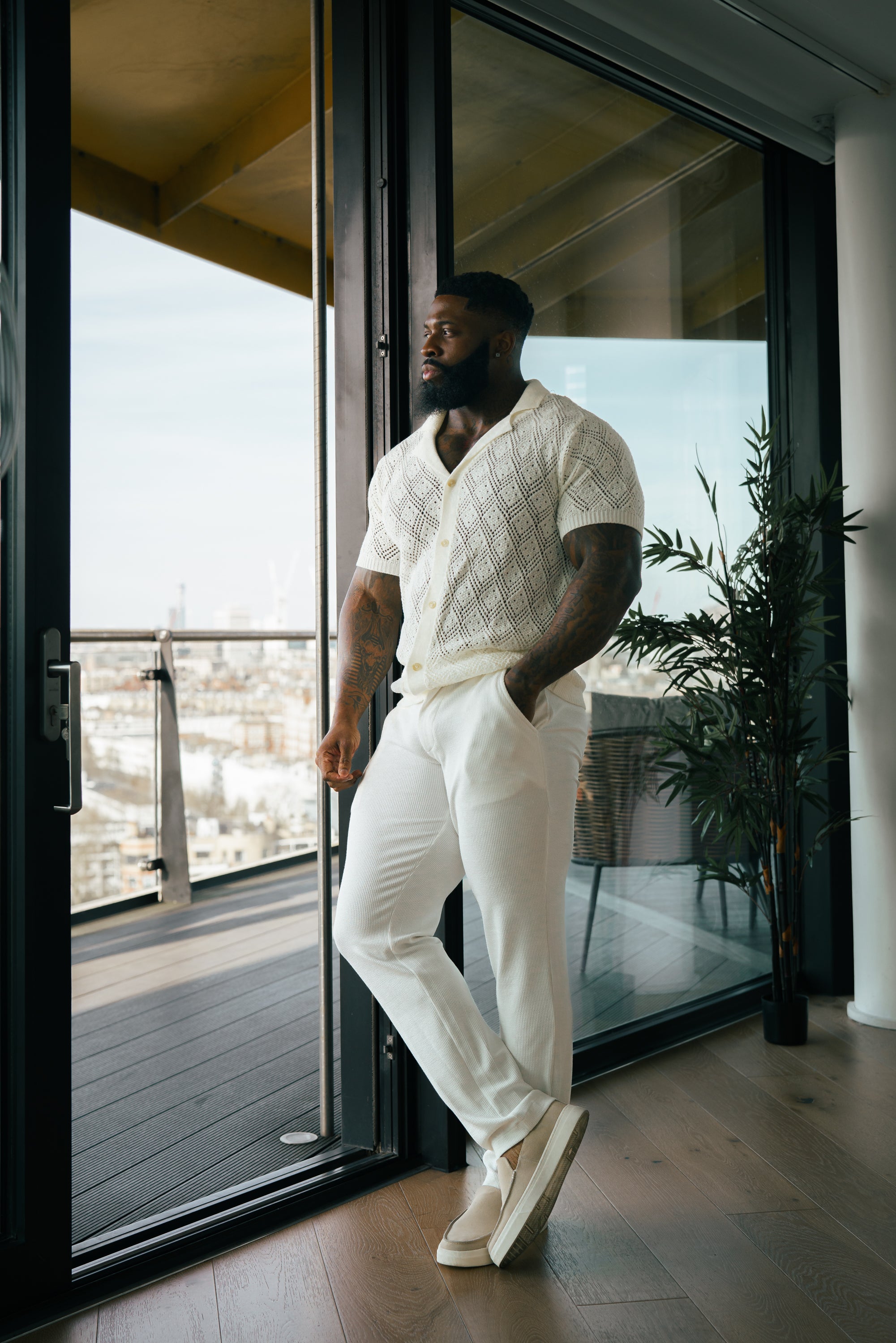 Crochet Shirt Cream Short Sleeve - FSJ078