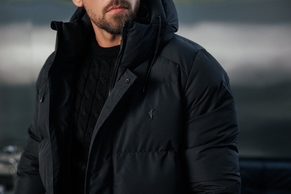 Black Padded Coat with Hood - FSN234