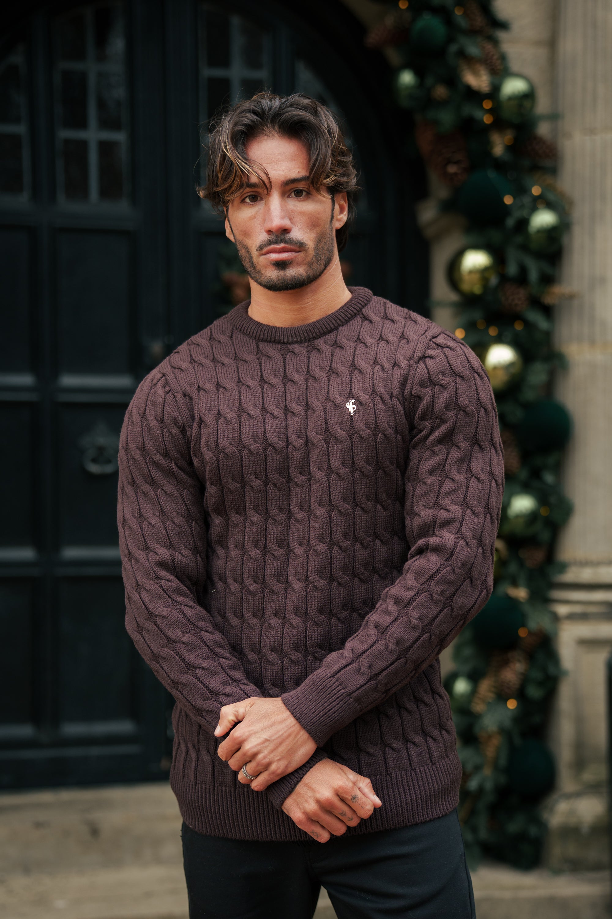 Link Weave Knit Brown Crew Neck Jumper - FSJ141