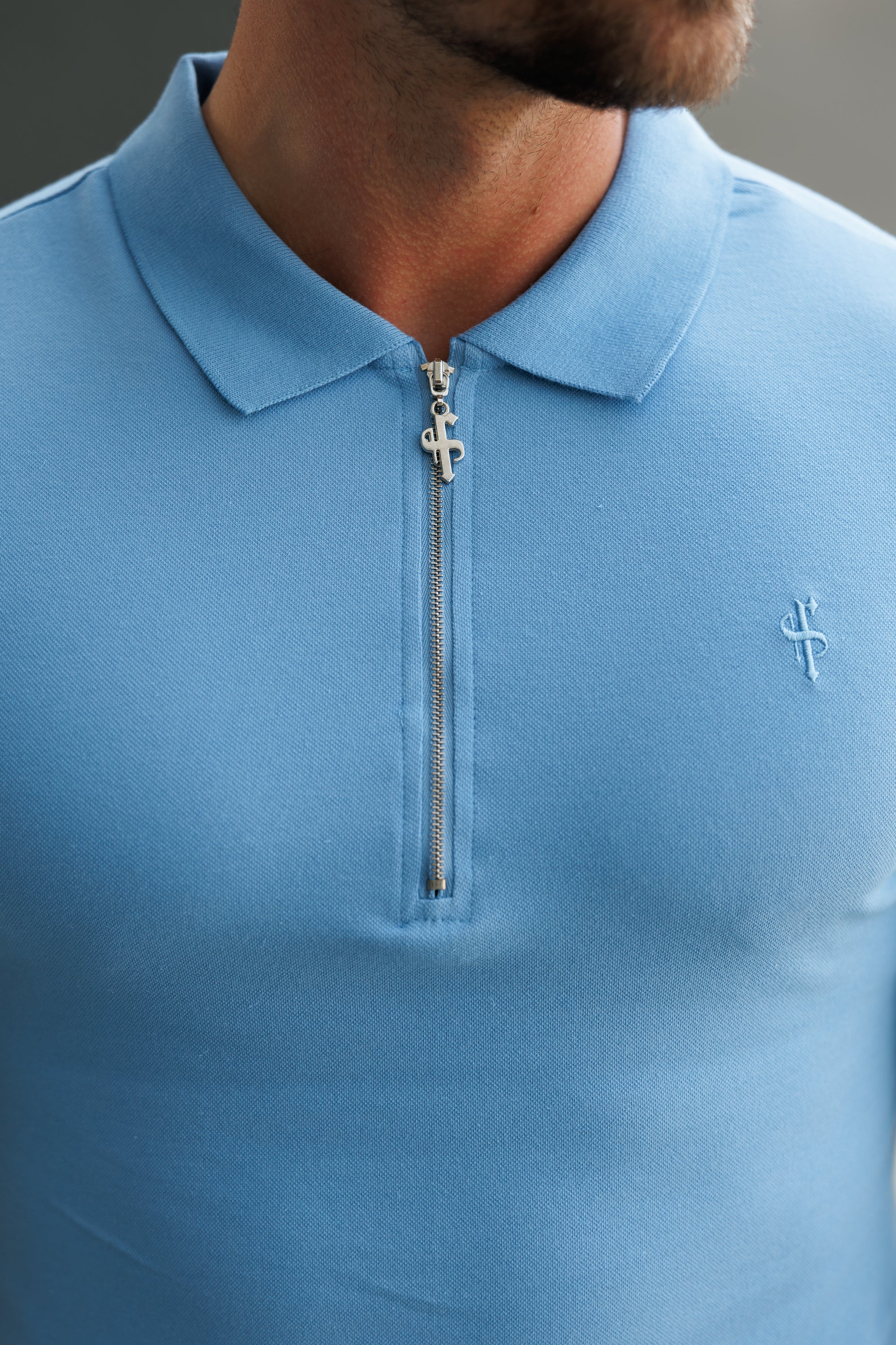 Classic Cornflower Zipped Polo Shirt - FSH1231