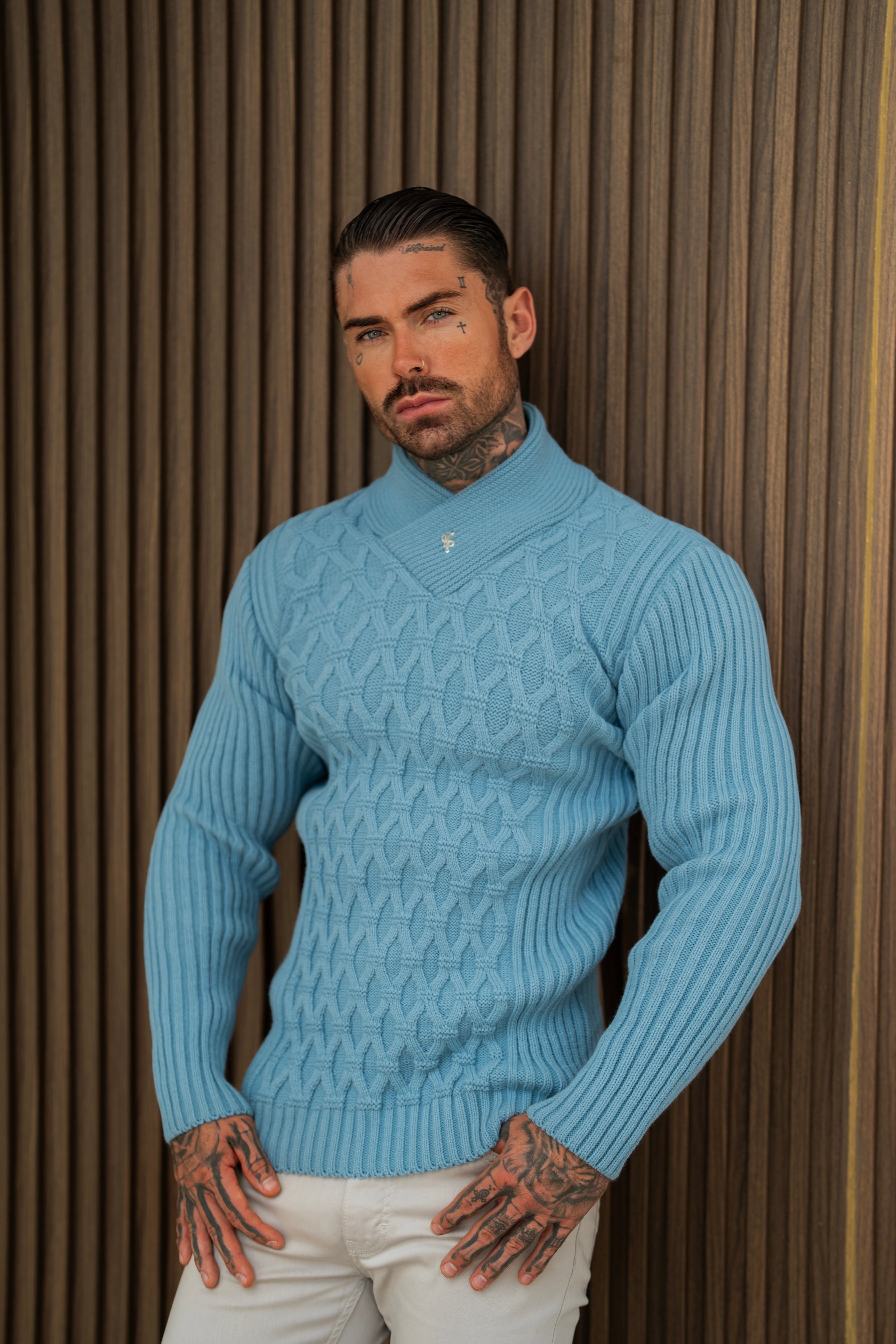 Chunky Cable Knit Dusty Blue Jumper - FSJ063