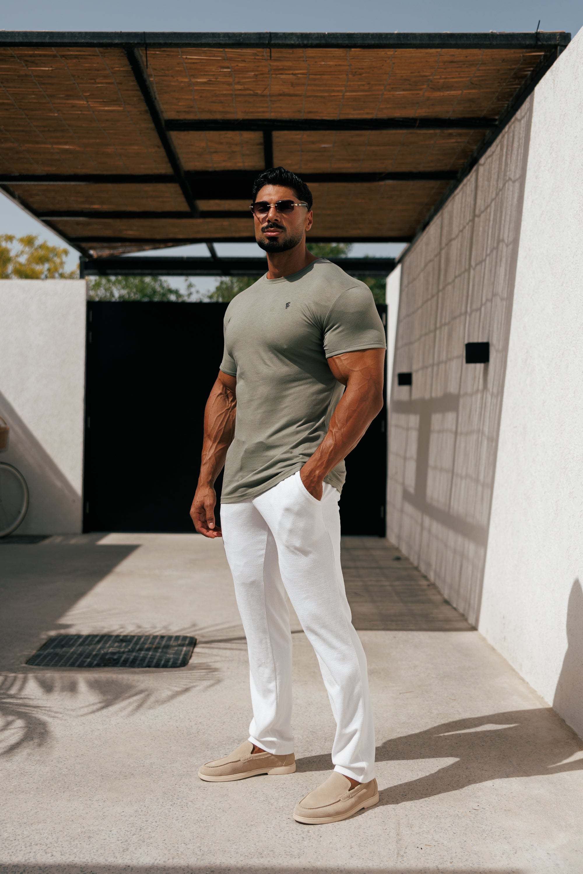 Jersey Cord Relaxed White Trousers - FSR013