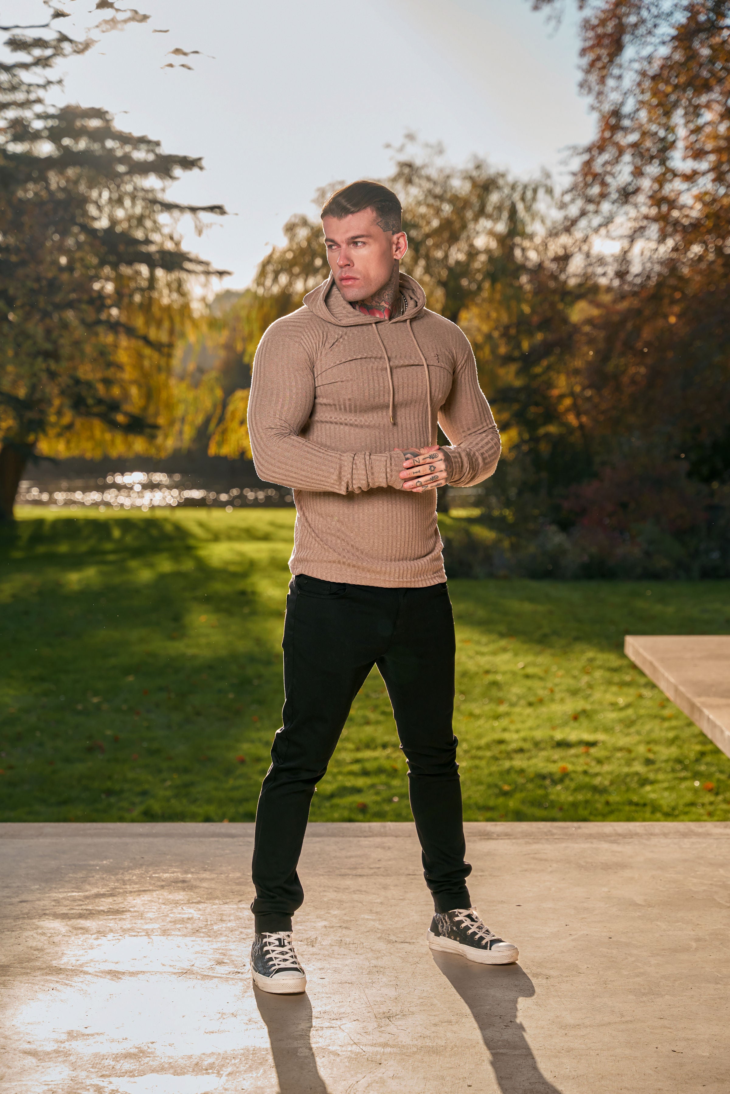 Classic Chocolate Brown Ribbed Knit Hoodie Jumper - FSH911