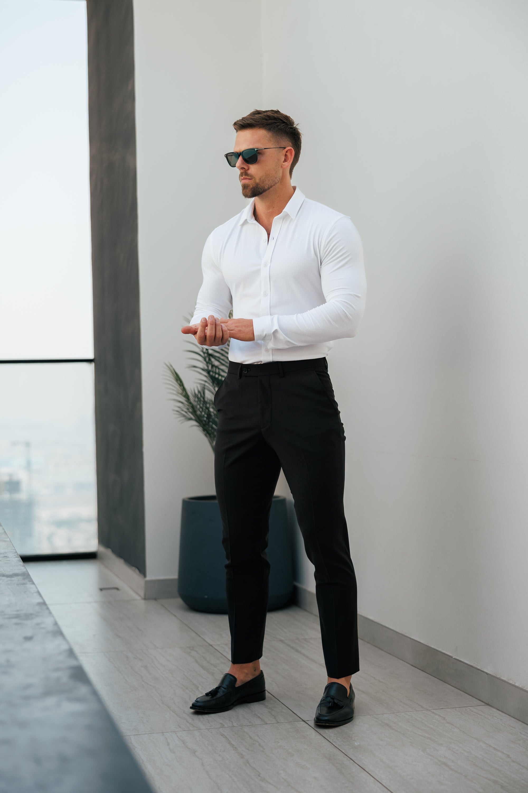 Relaxed Formal Black Stretch Trousers - FSTR020 RELAXED