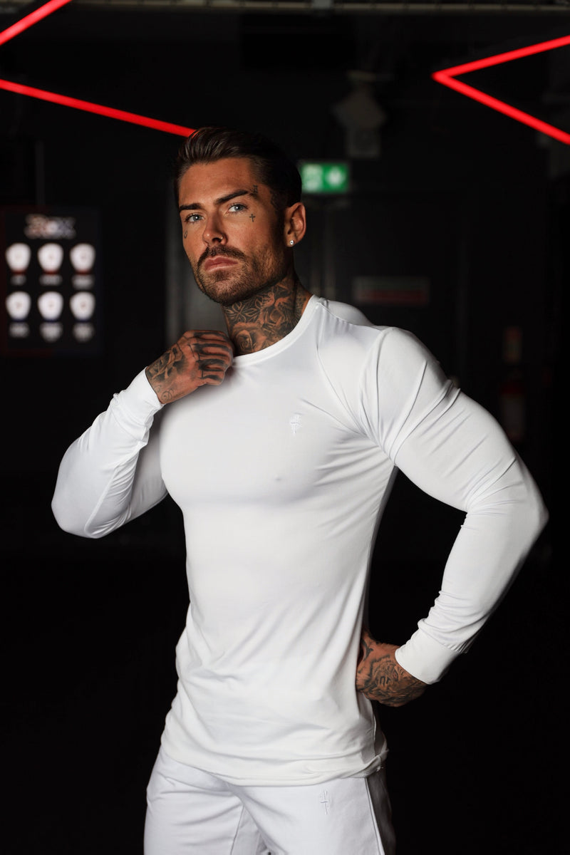 Father Sons Long Sleeve White Tonal Gym Crew Top - FSH885