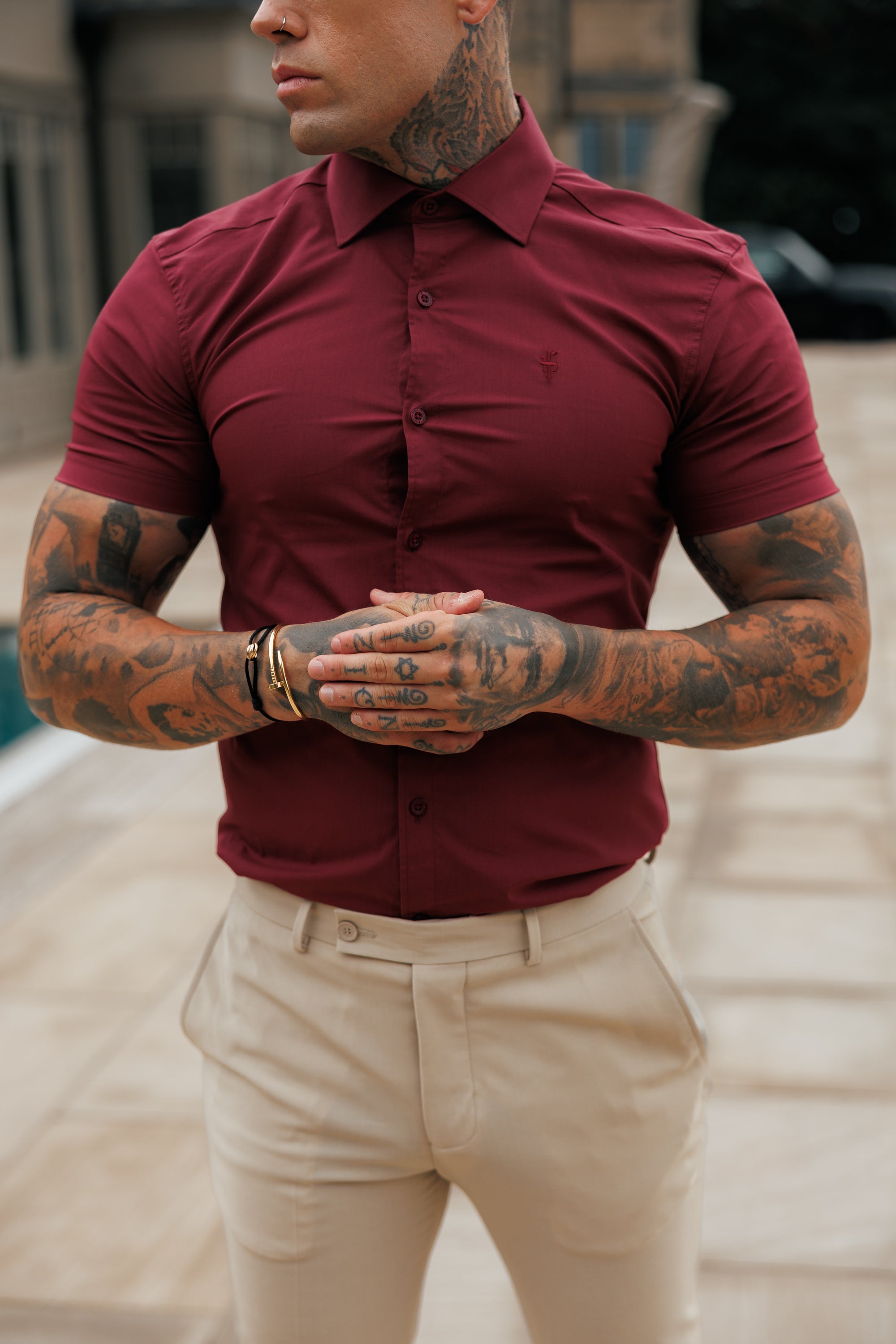 Muscle Fit Advanced Stretch Oxblood Short Sleeve with Cutaway Collar - FS1205