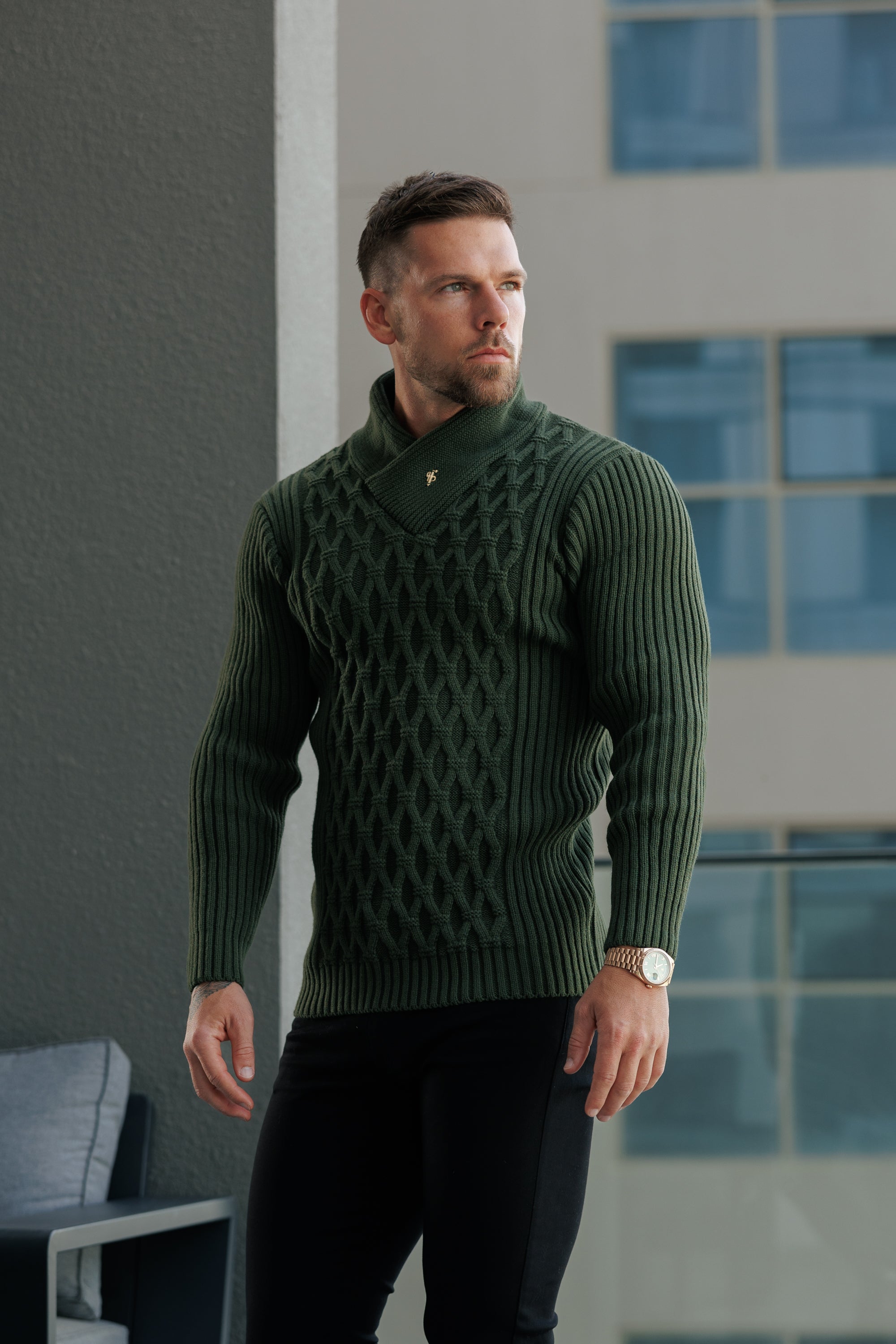 Chunky Cable Knit Olive Jumper - FSJ061