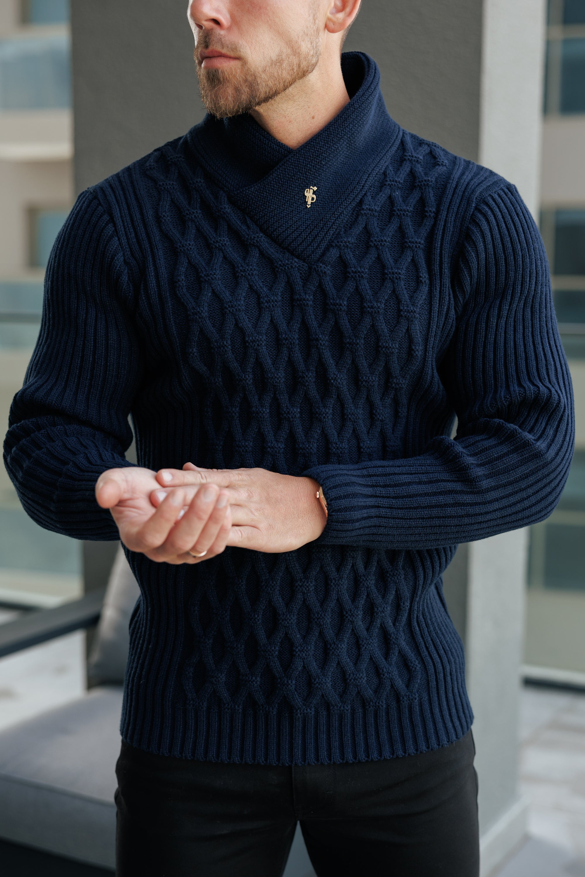 Chunky Cable Knit Navy Jumper - FSJ060