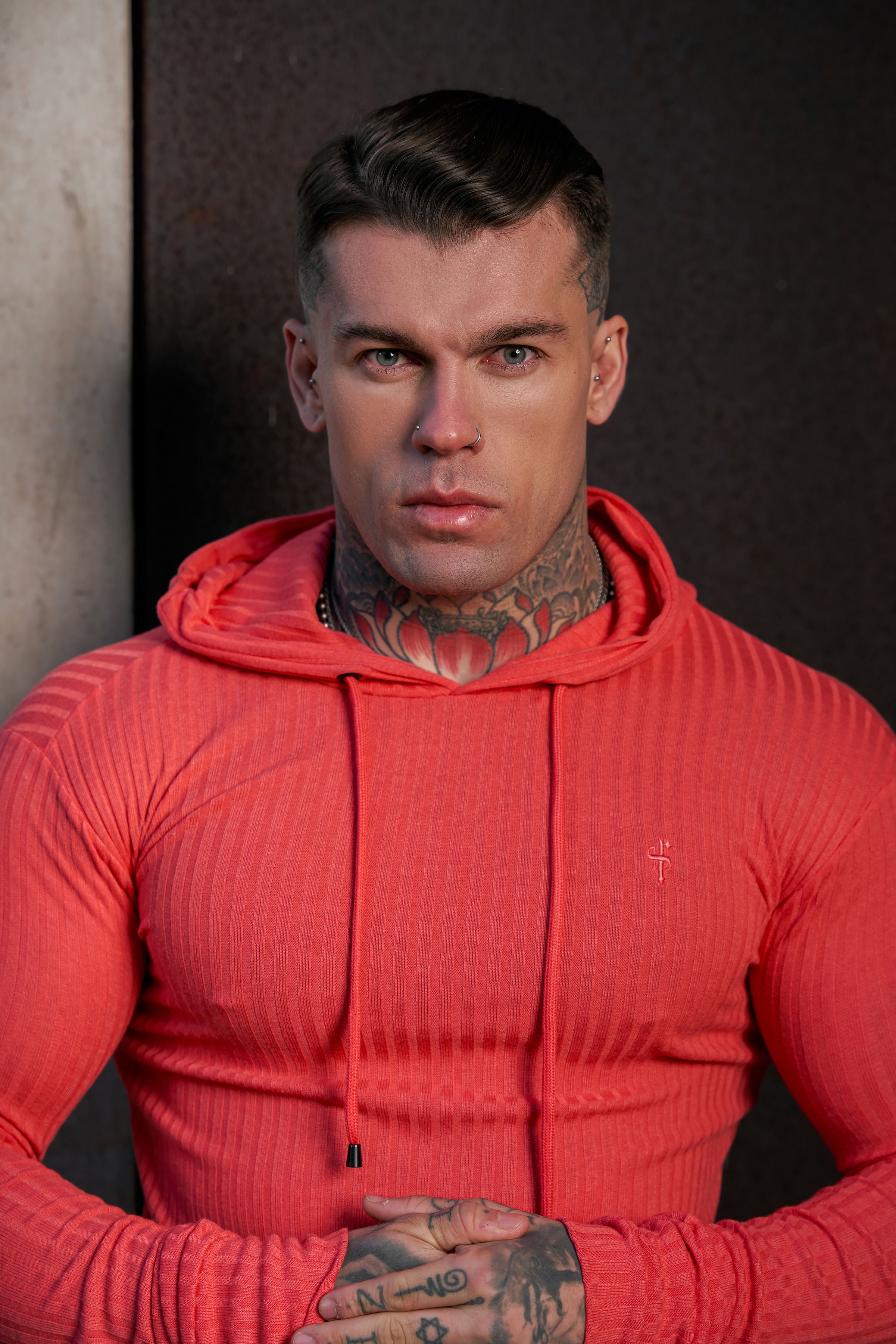 Classic Coral Ribbed Knit Hoodie Jumper - FSH909