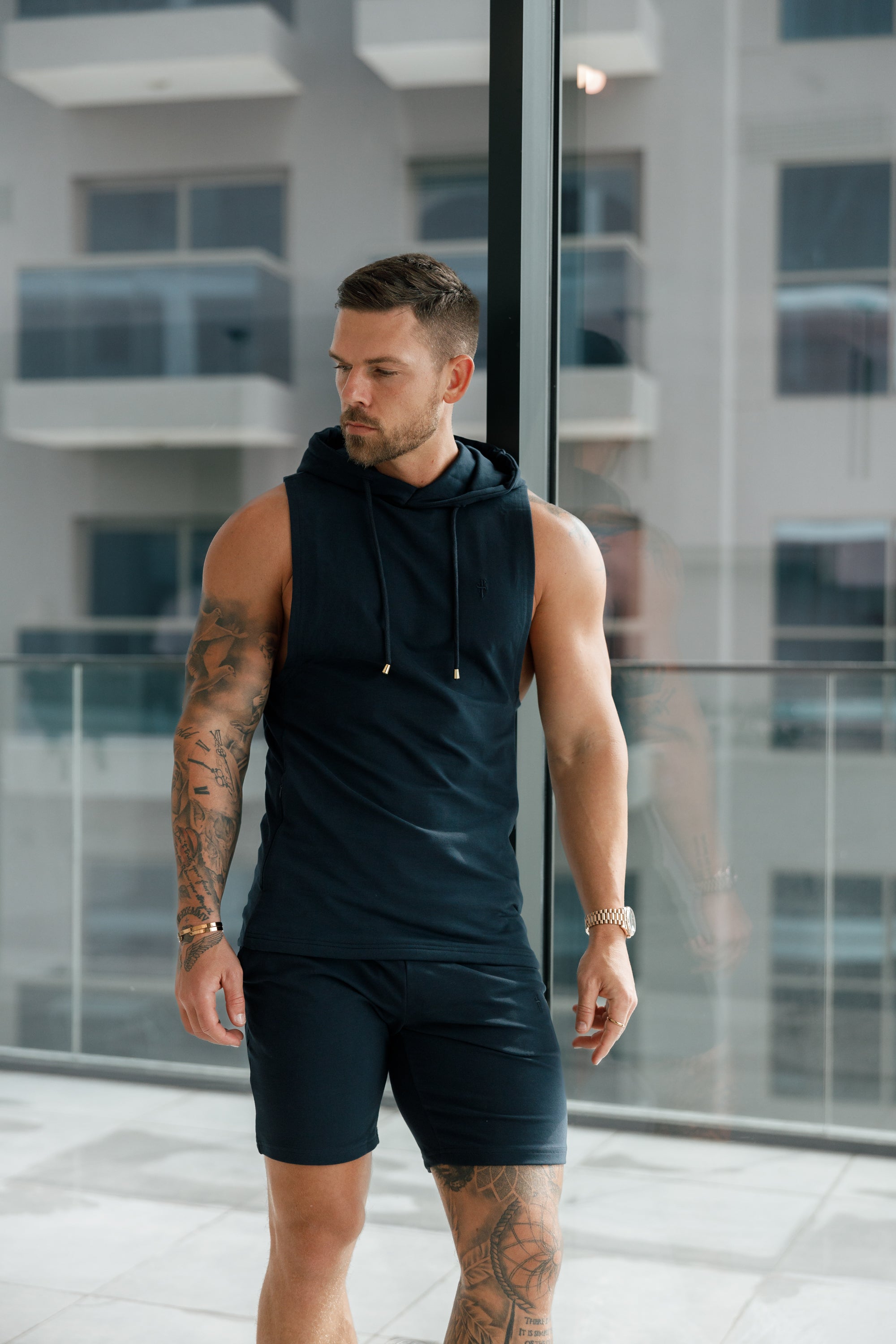 Sleeveless Navy Gym Hoodie - FSH895