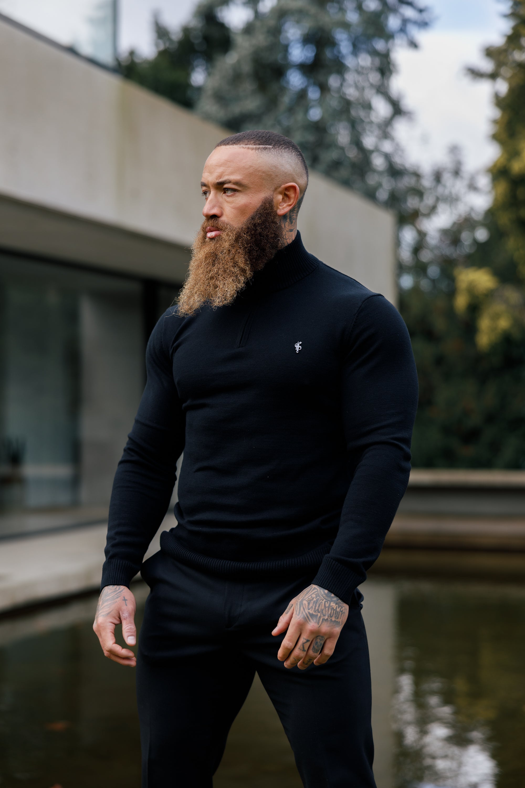 Black Funnel Neck 1/2 Zip Knitted Jumper - FSN121