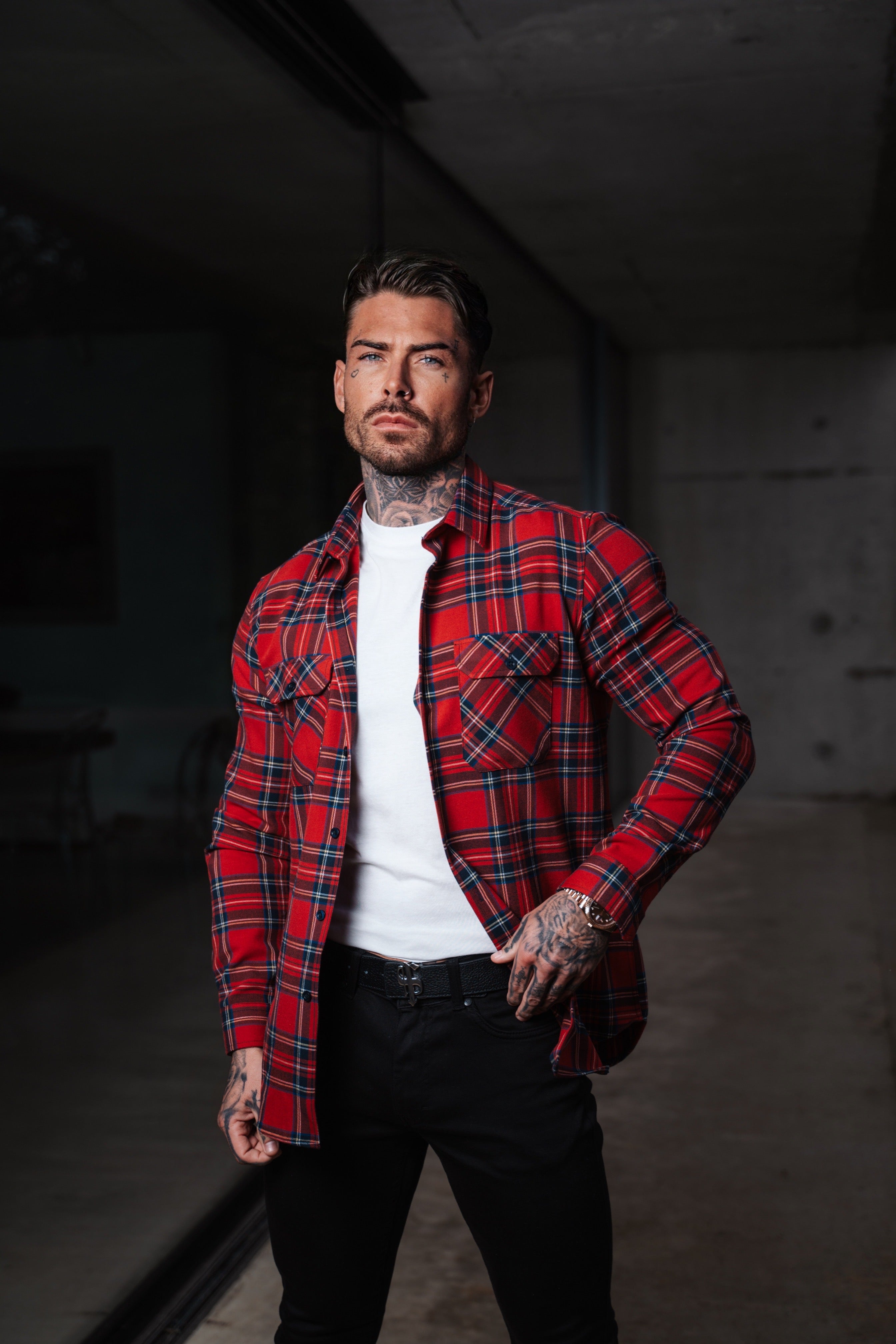 Red Tartan Check Shacket With Double Pockets - FS1036
