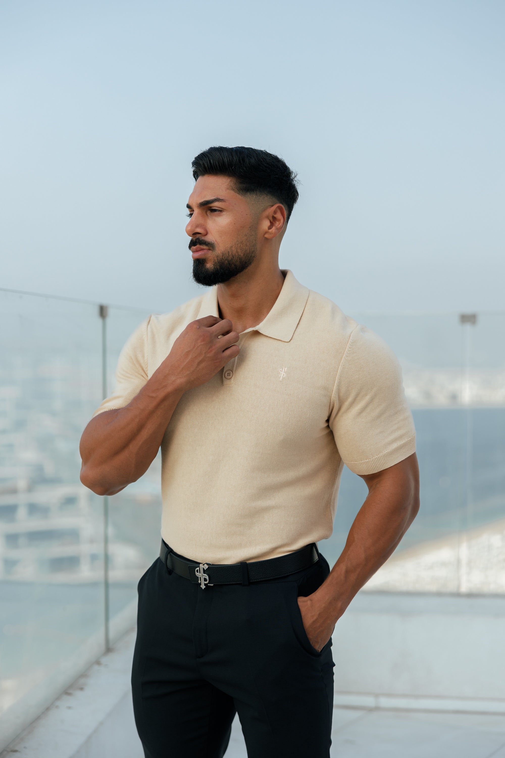 Classic Plain Beige Knitted Polo Short Sleeve - FSN111