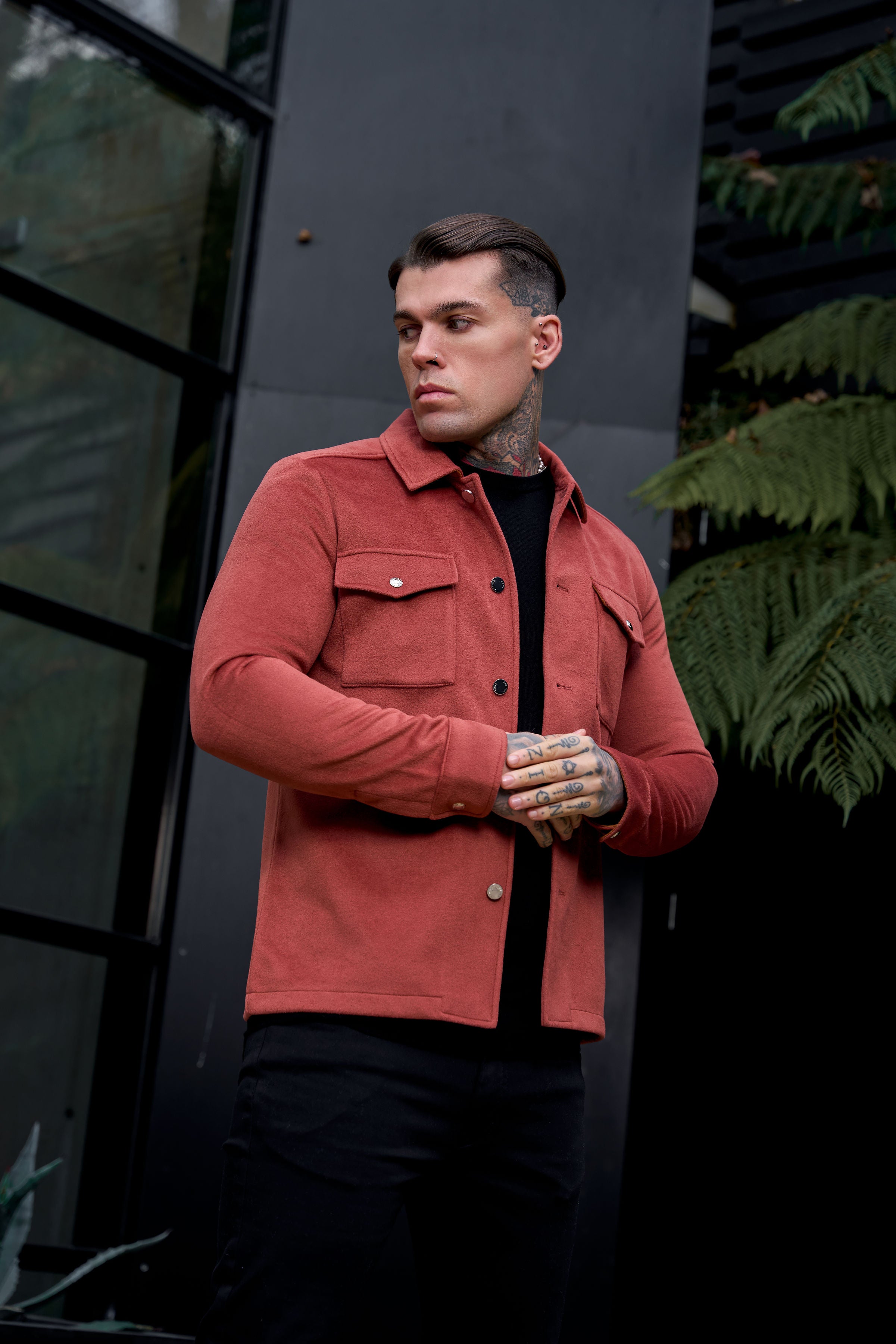 Brushed Button Up Plain Jacket Rust - FSN181