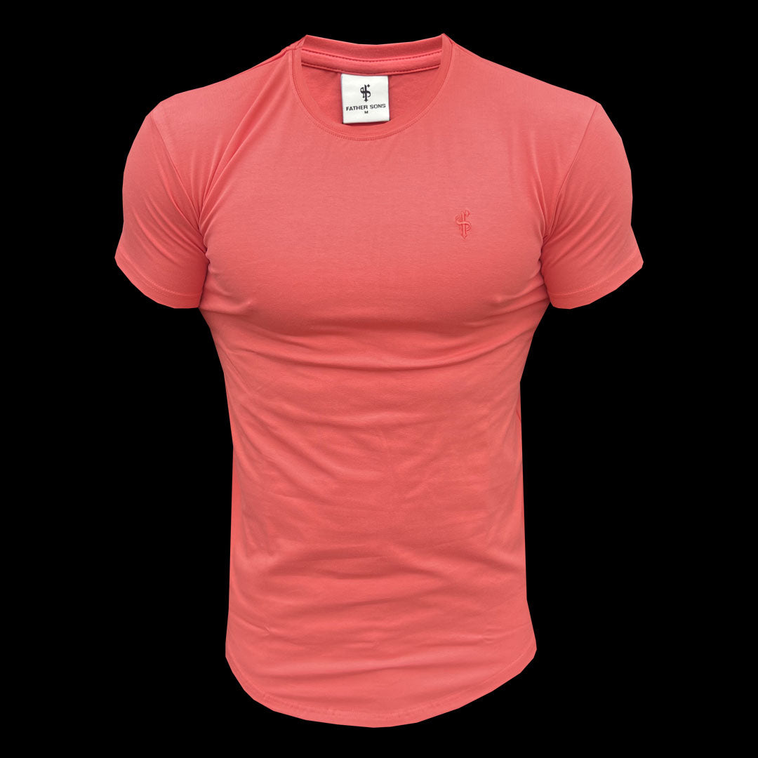 Classic Coral Tonal Curved Hem Crew T Shirt - FSH991