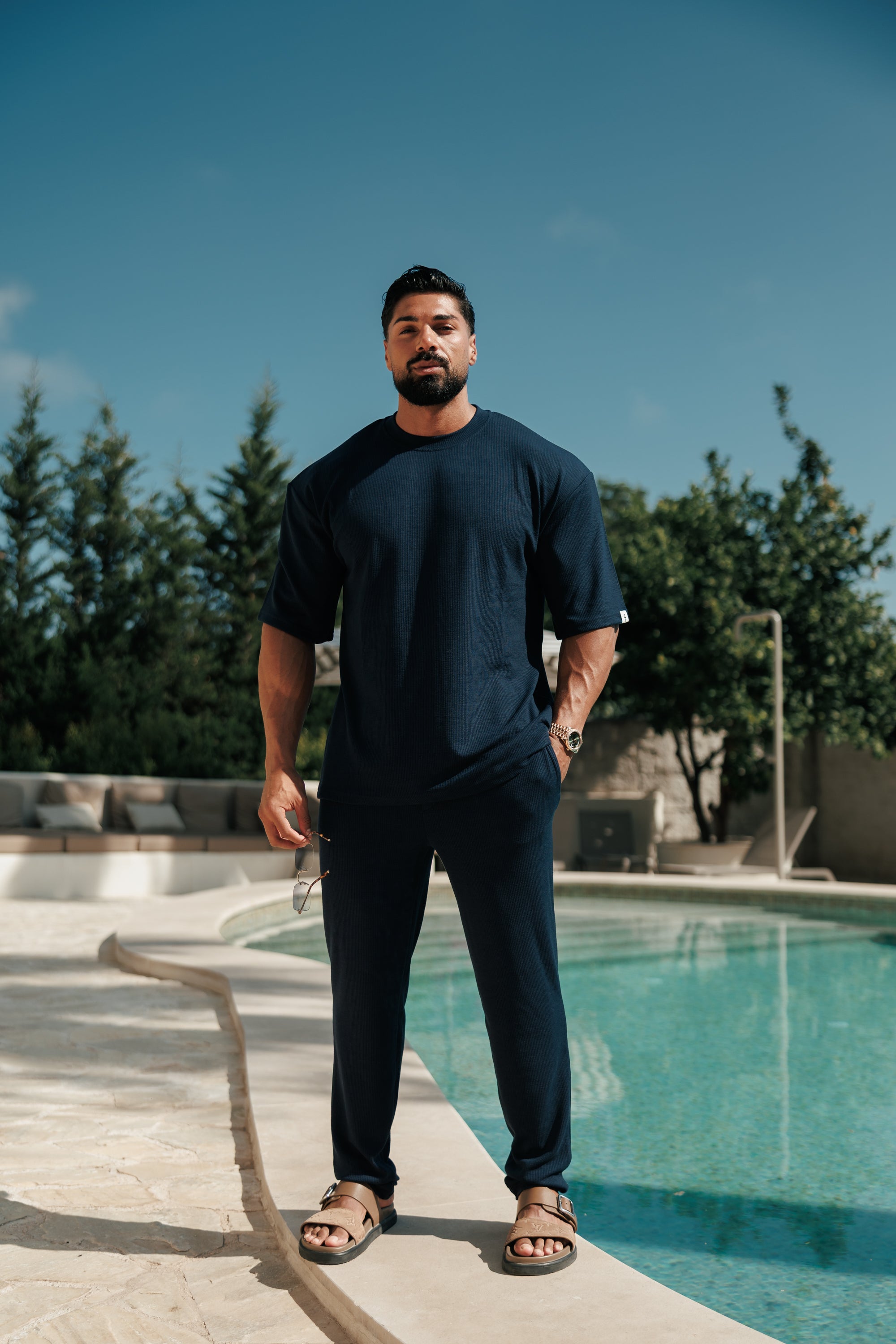 Jersey Cord Slim Navy Trousers - FSR087