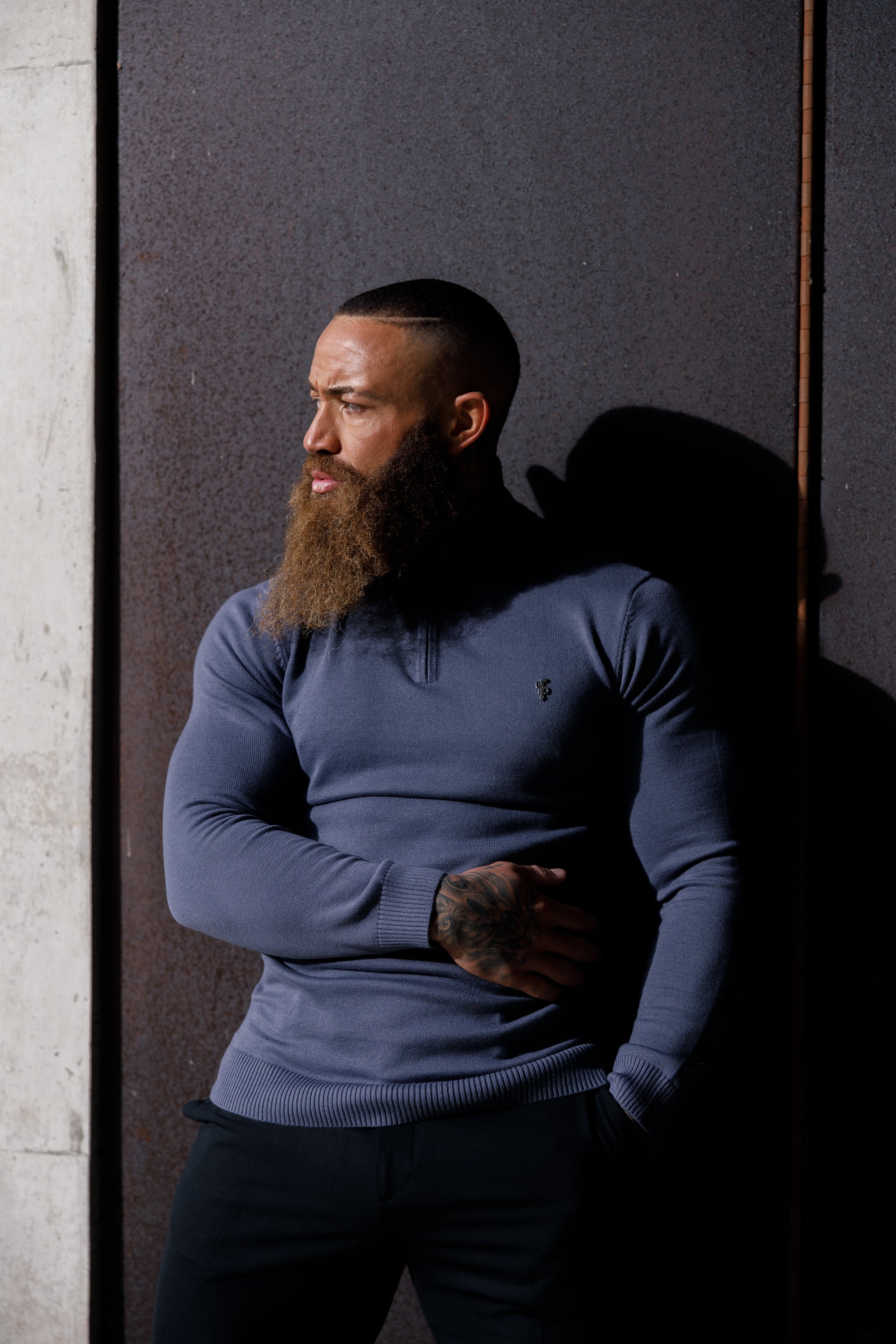 Gunmetal Funnel Neck 1/2 Zip Knitted Jumper - FSN120