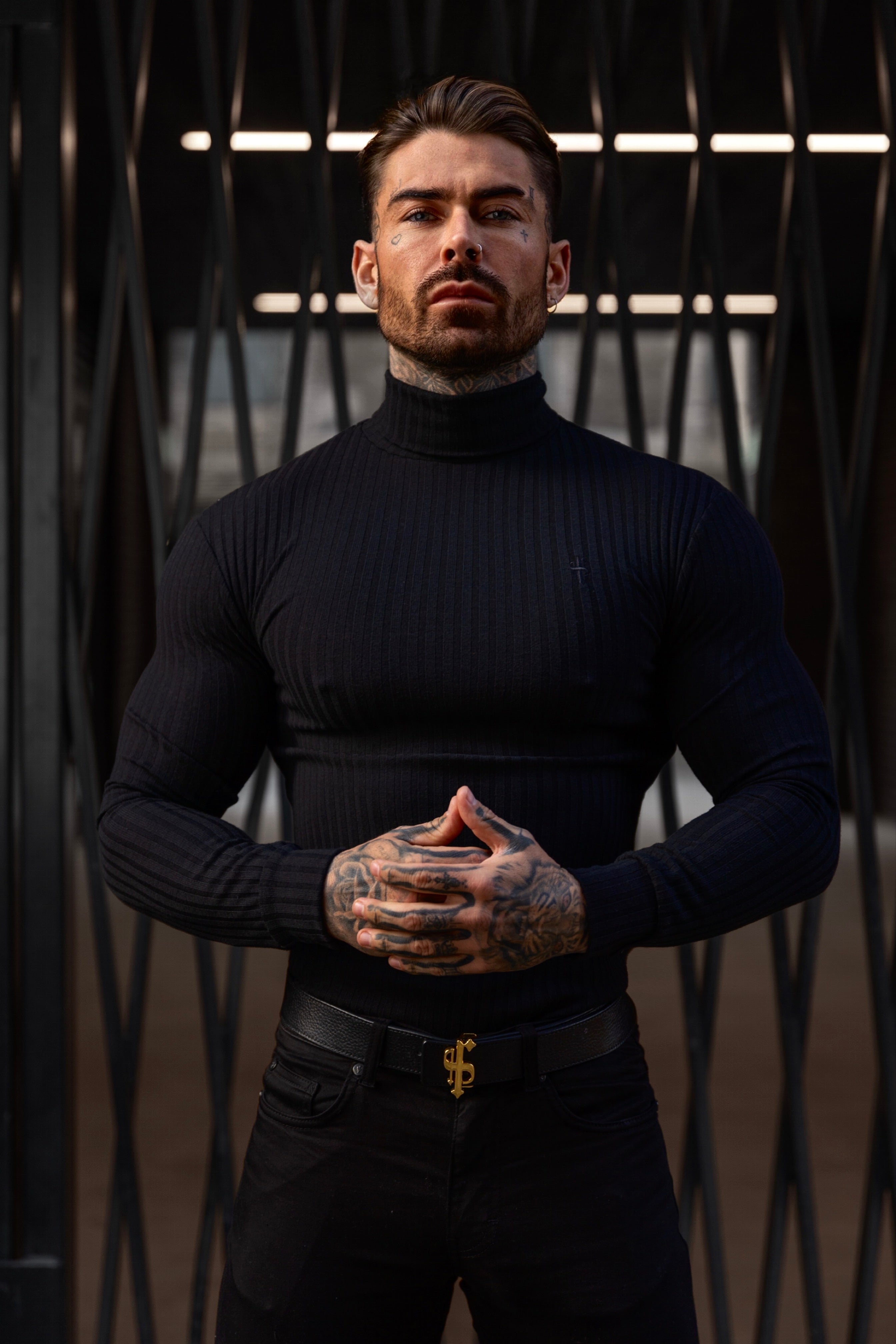 Classic Black Ribbed Knit Roll-neck Jumper - FSH952