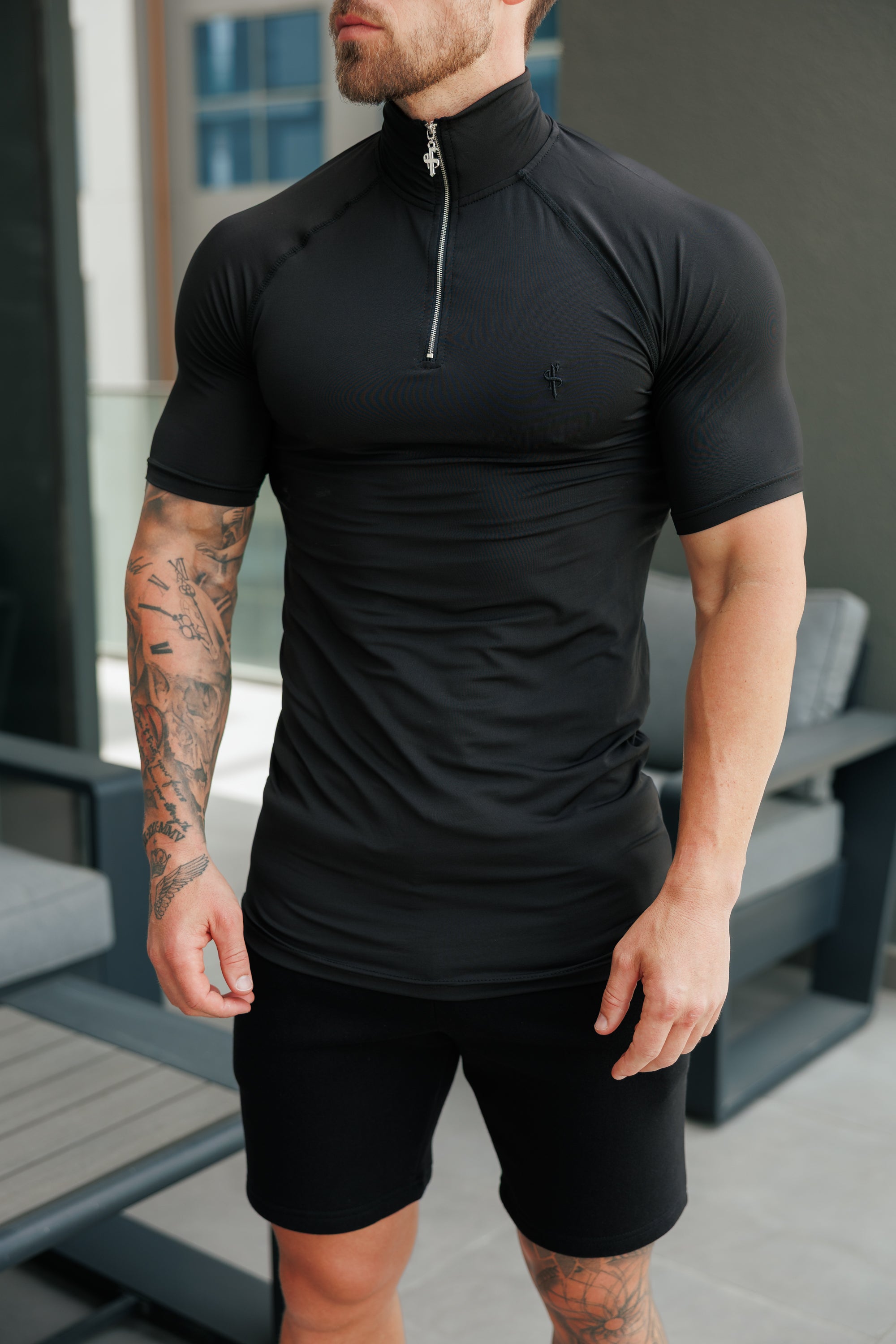 SS Black Half Zip Gym Top - FSH1311