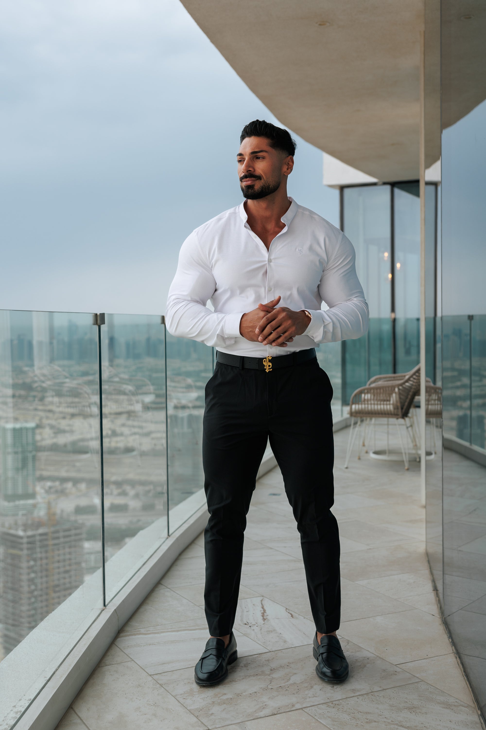 Super Slim Stretch Classic Oxford White Grandad Collar - FS732
