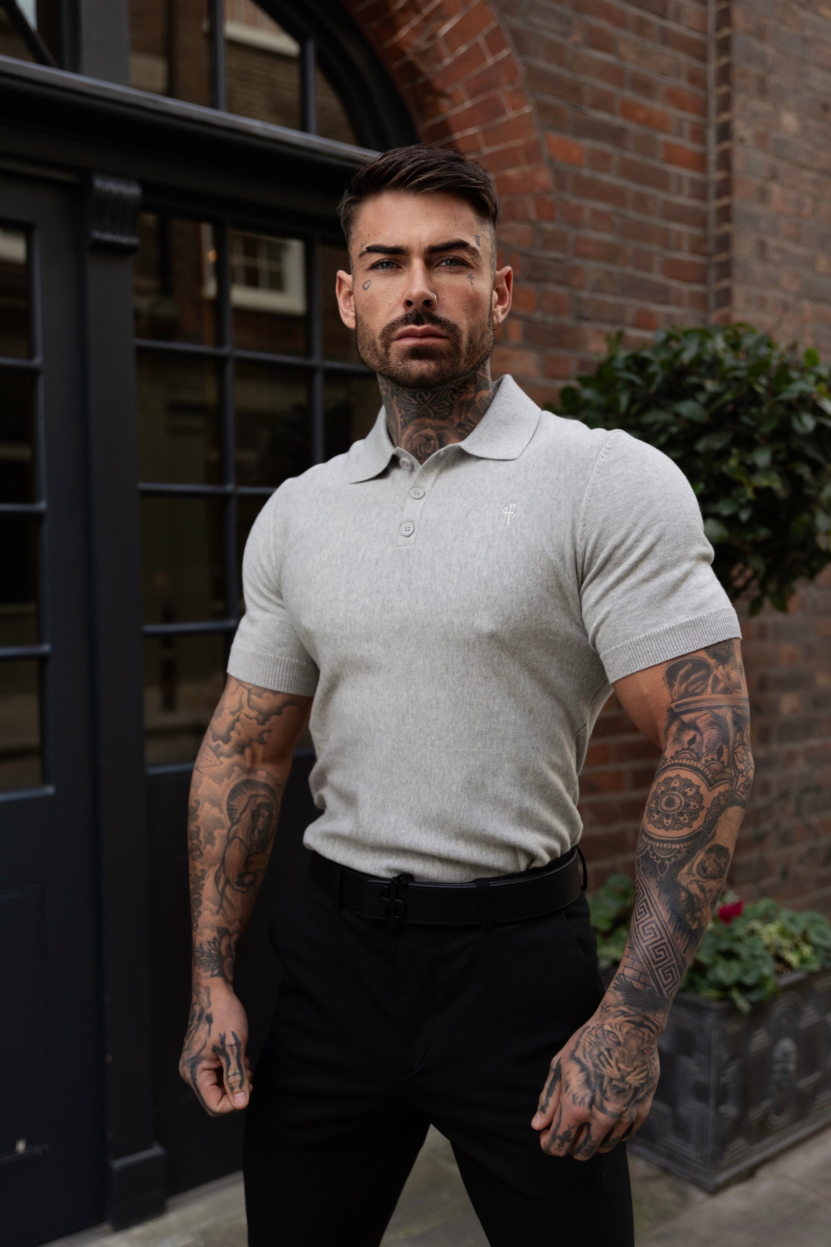 Classic Plain Light Grey Knitted Polo Short Sleeve - FSN110