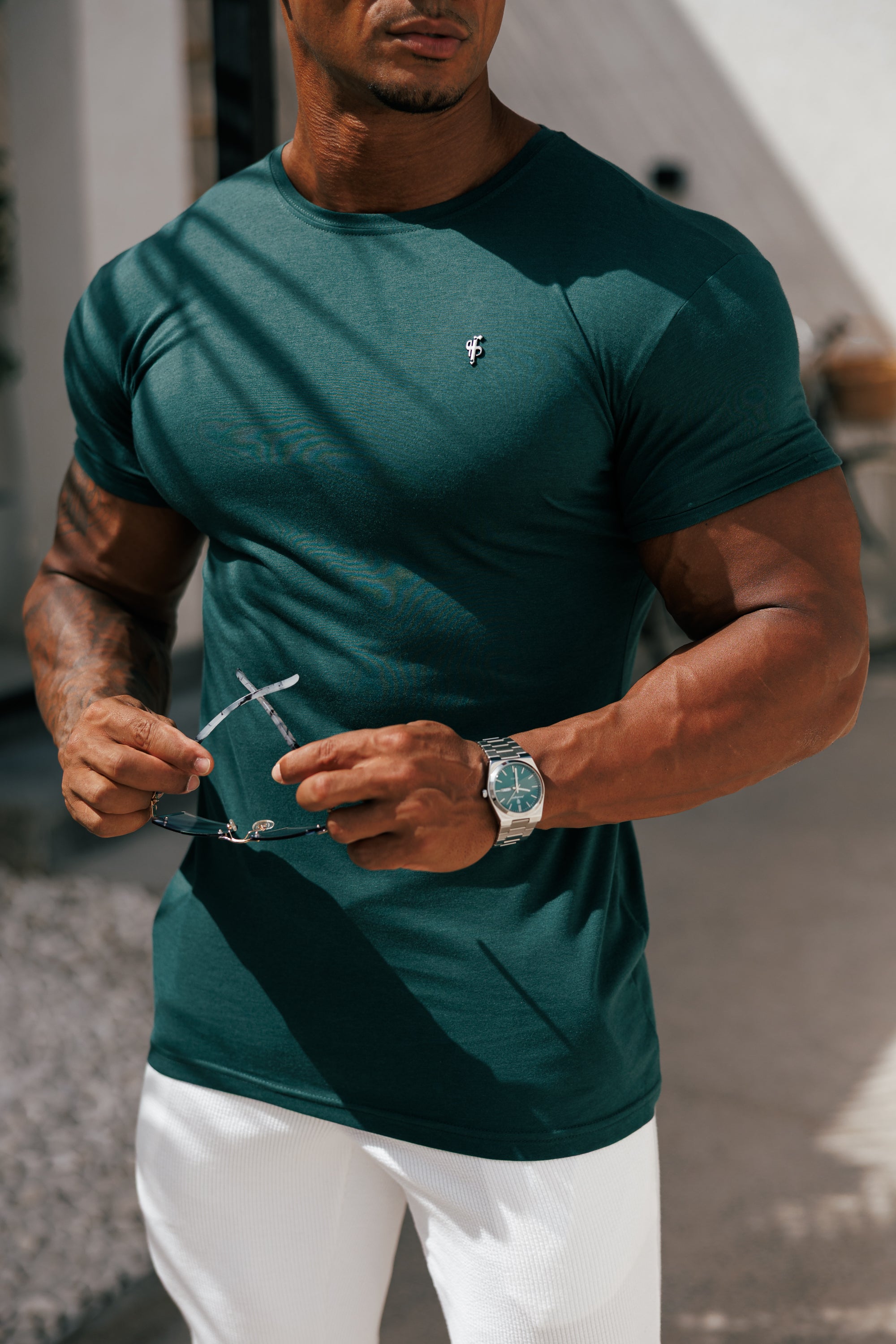 Forest Green / Black Bamboo Crew T Shirt - FSH1213