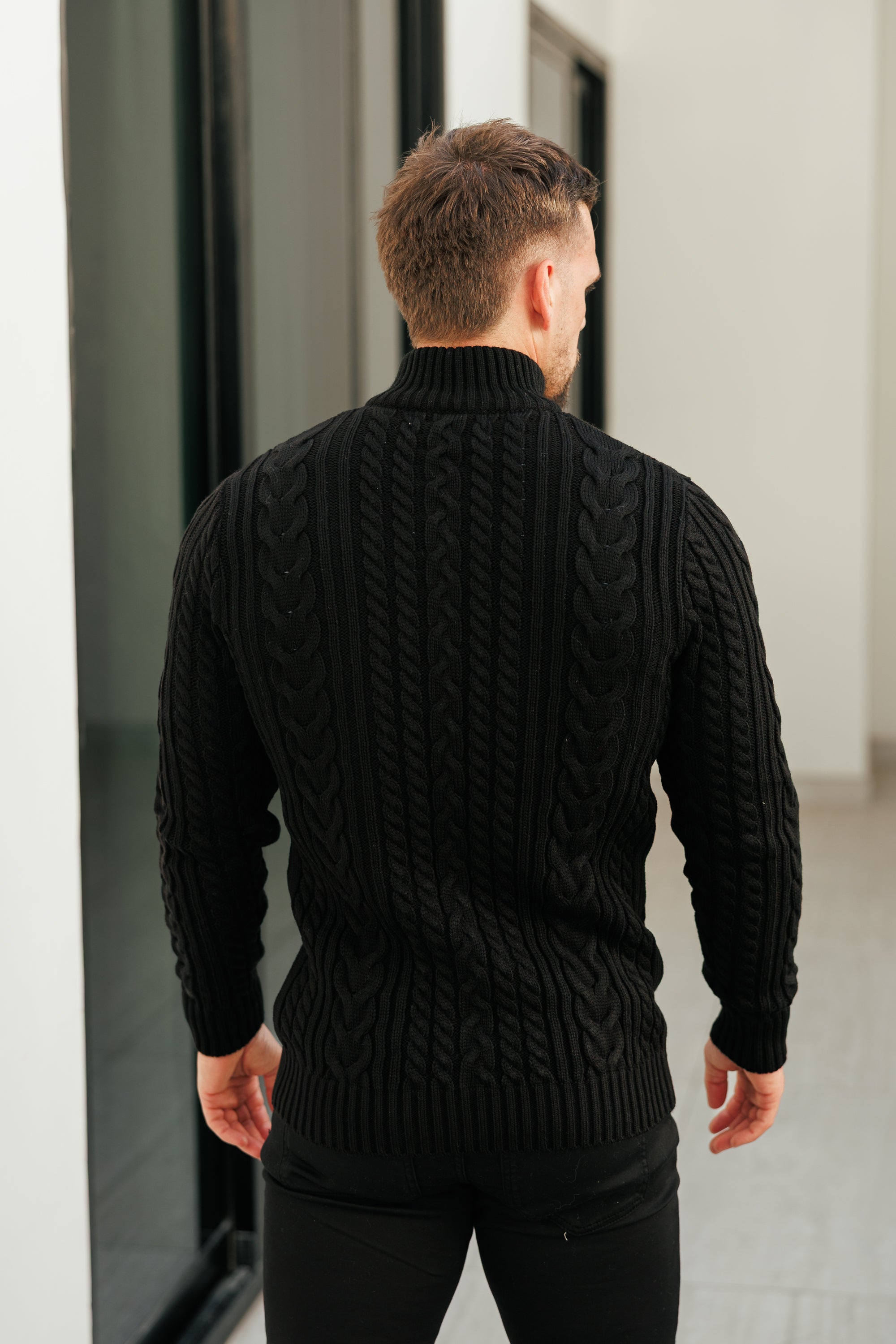 Funnel Neck Full Zip Cardigan Black - FSJ144