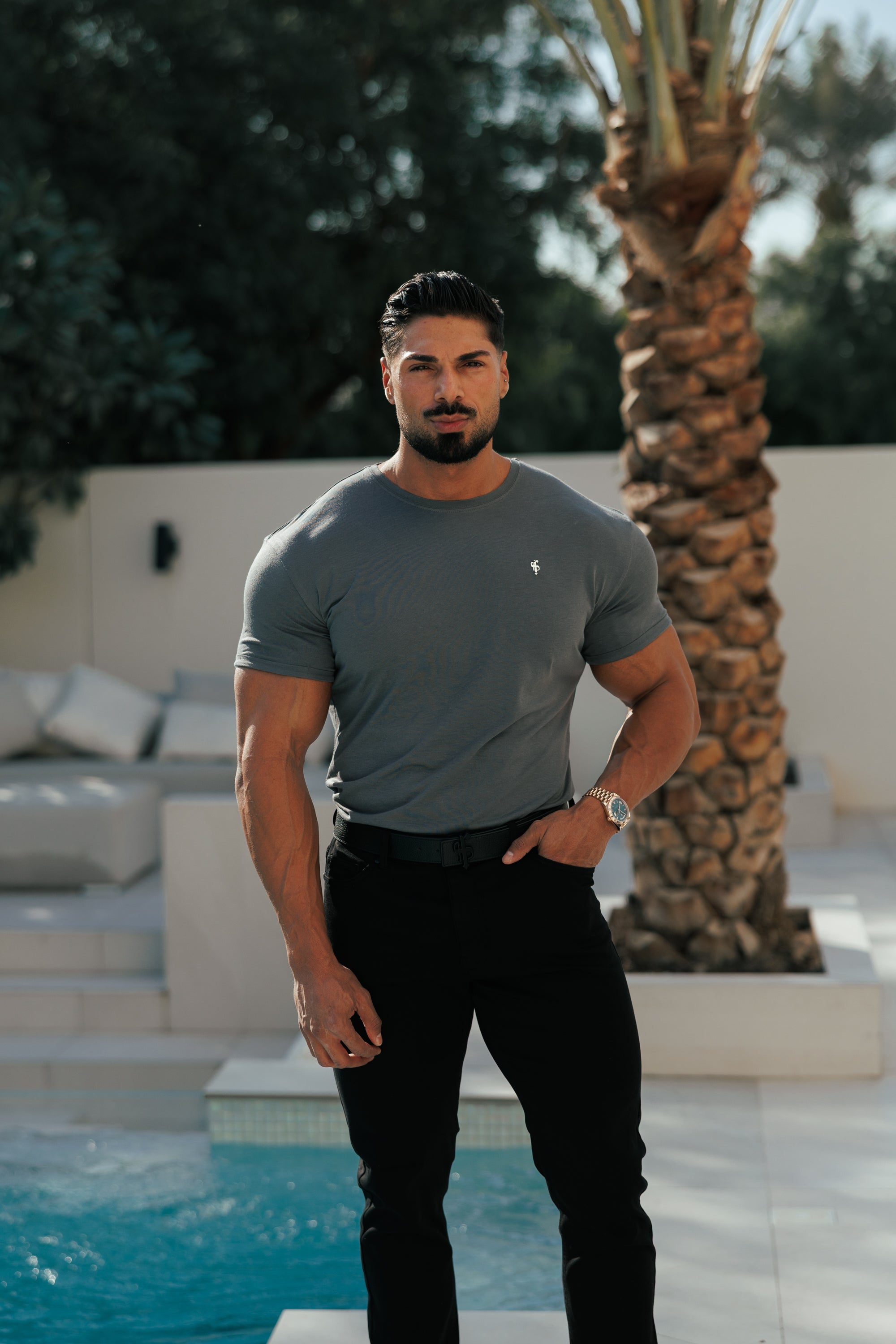 Charcoal / Silver Bamboo Crew T Shirt - FSH1212