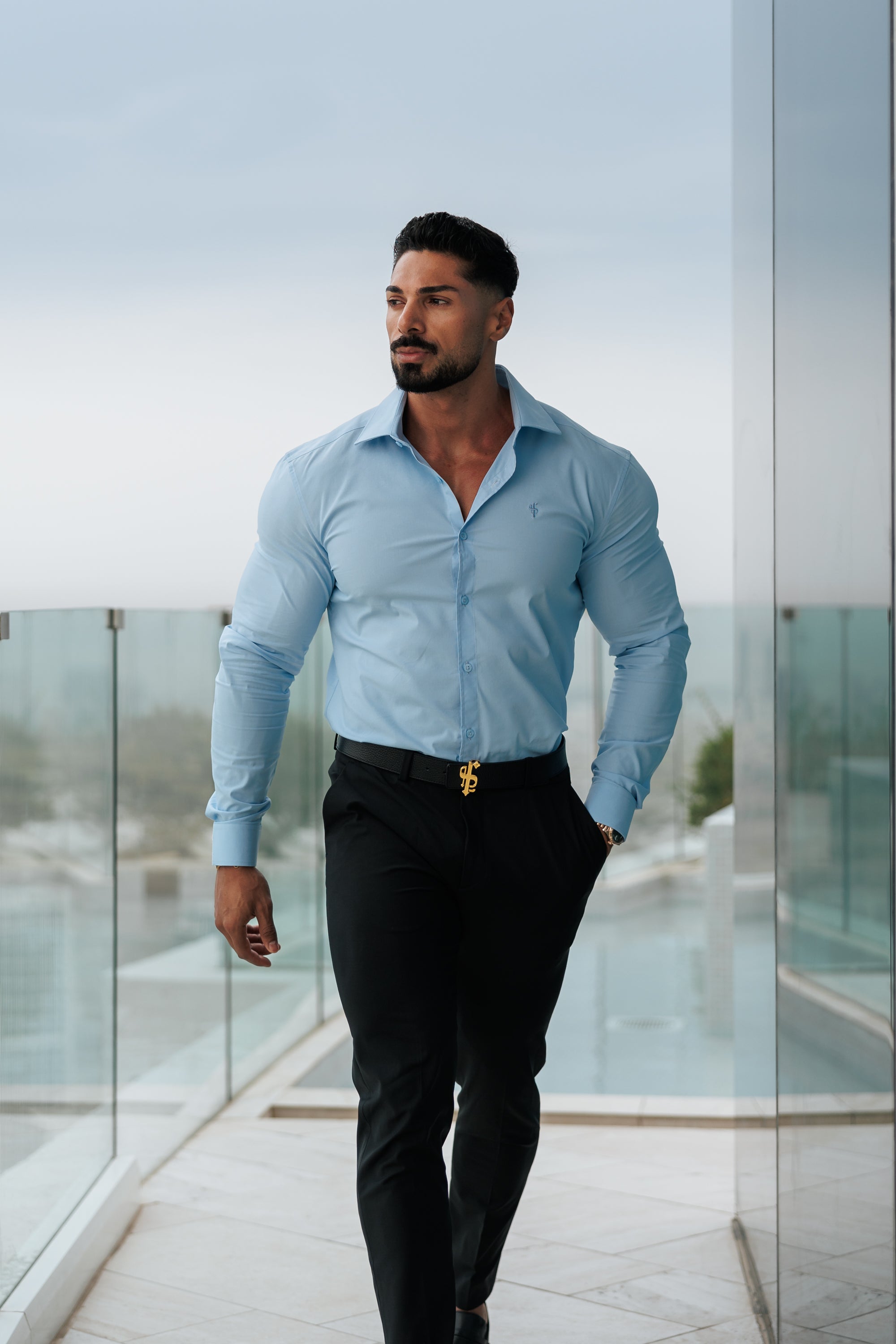 Muscle Fit Advanced Stretch Powder Blue with Cutaway Collar - FS1167