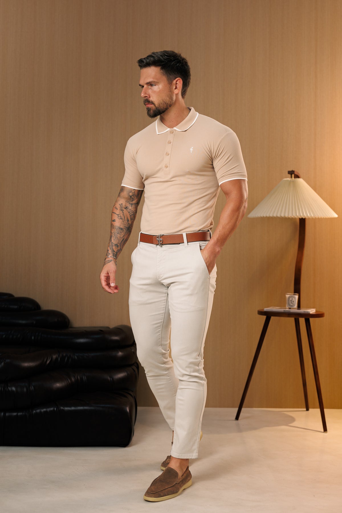 Light Grey Chino Trousers With Belt Loops - FSH1665 (PRE ORDER 10TH SEPTEMBER)
