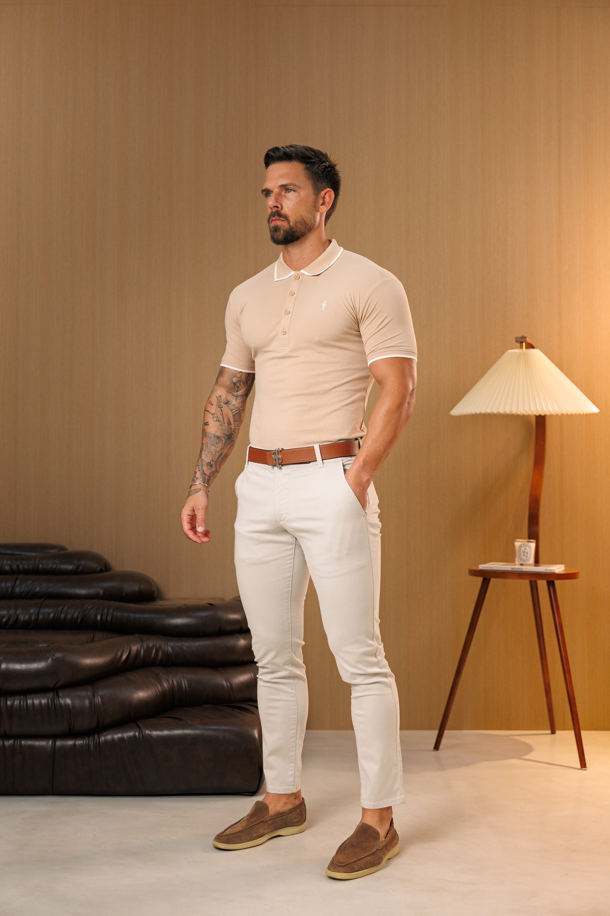 Light Grey Chino Trousers With Belt Loops - FSH1665 (PRE ORDER 10TH SEPTEMBER)