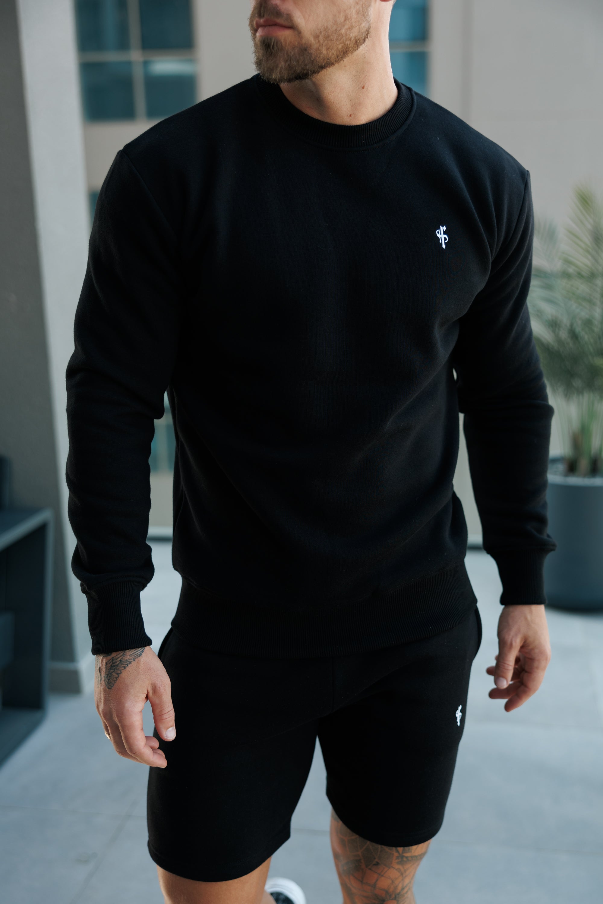 Plain Black Crew Jumper With FS Branding - FSH1183