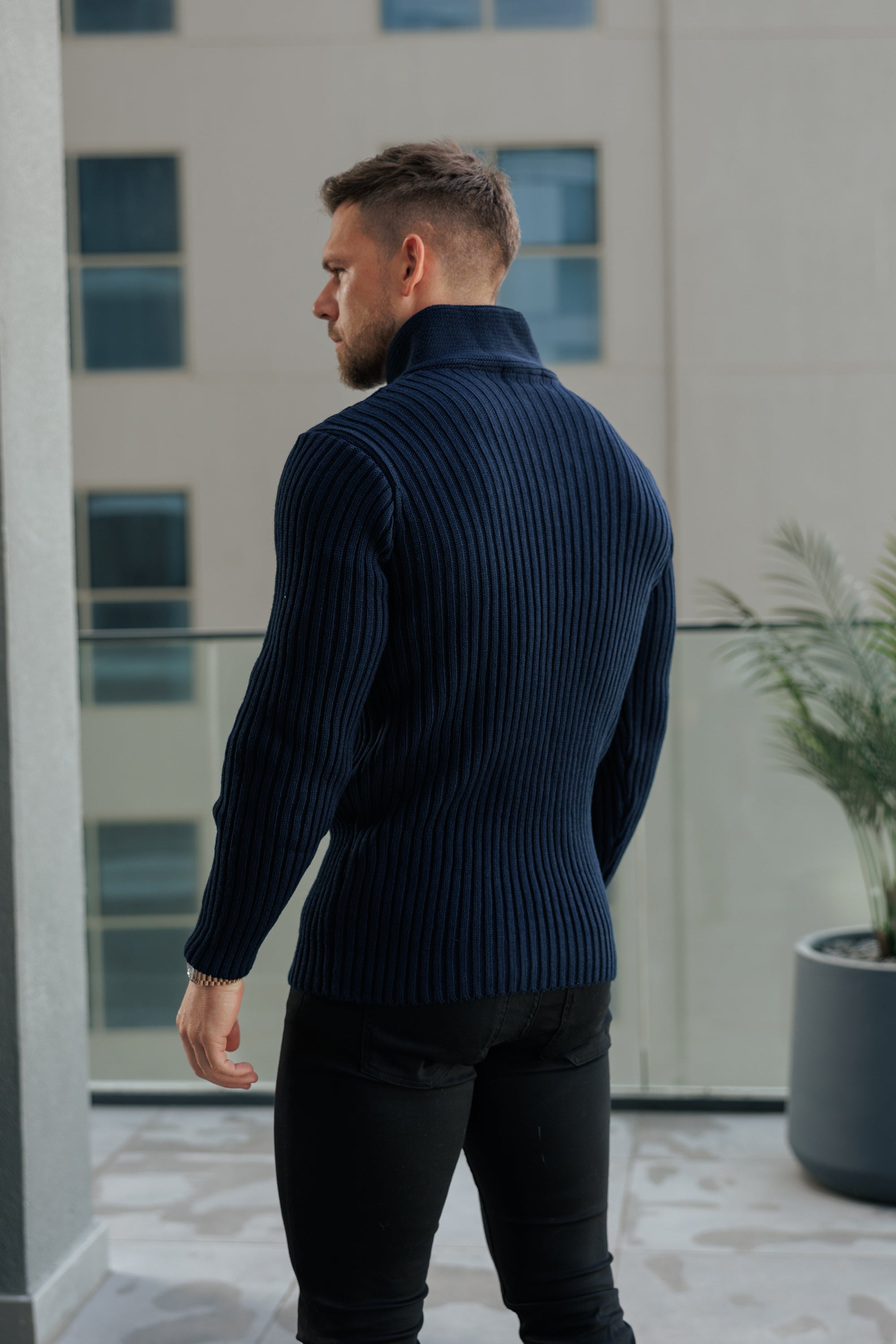 Chunky Cable Knit Navy Jumper - FSJ060
