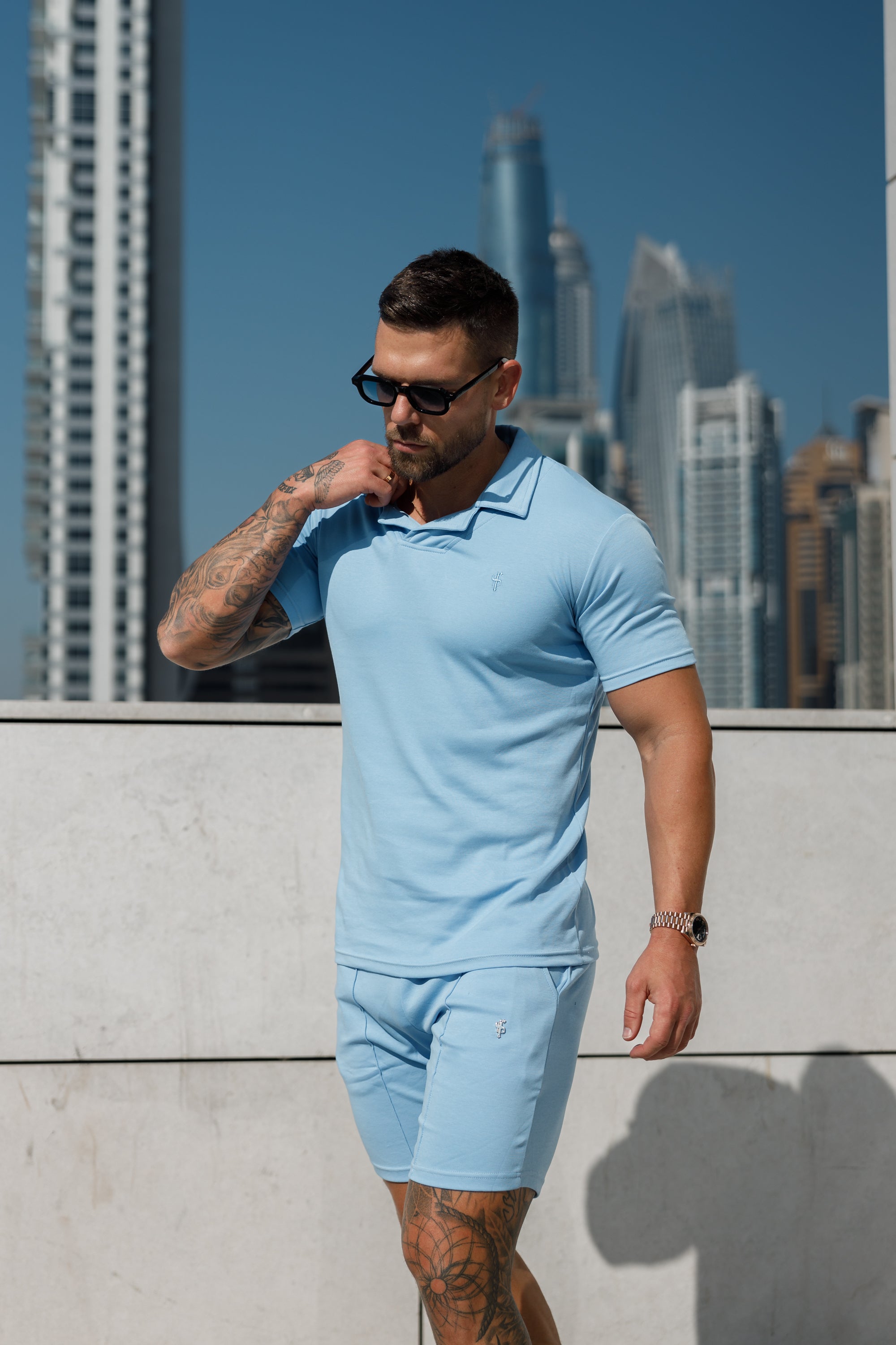 Classic Baby Blue Polo Shirt With Revere Collar - FSH1064