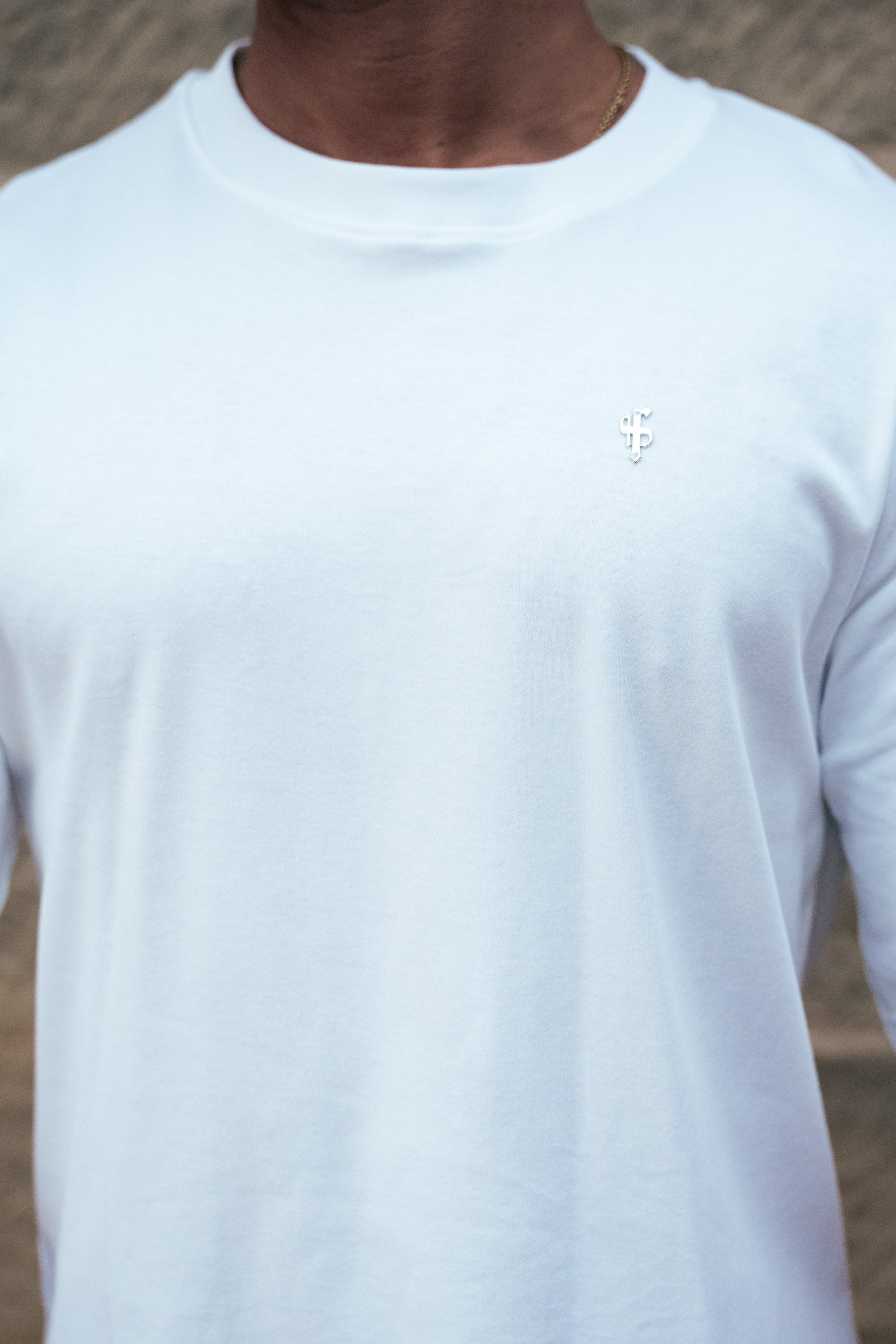 White / Silver Oversized Crew T Shirt - FSH1423