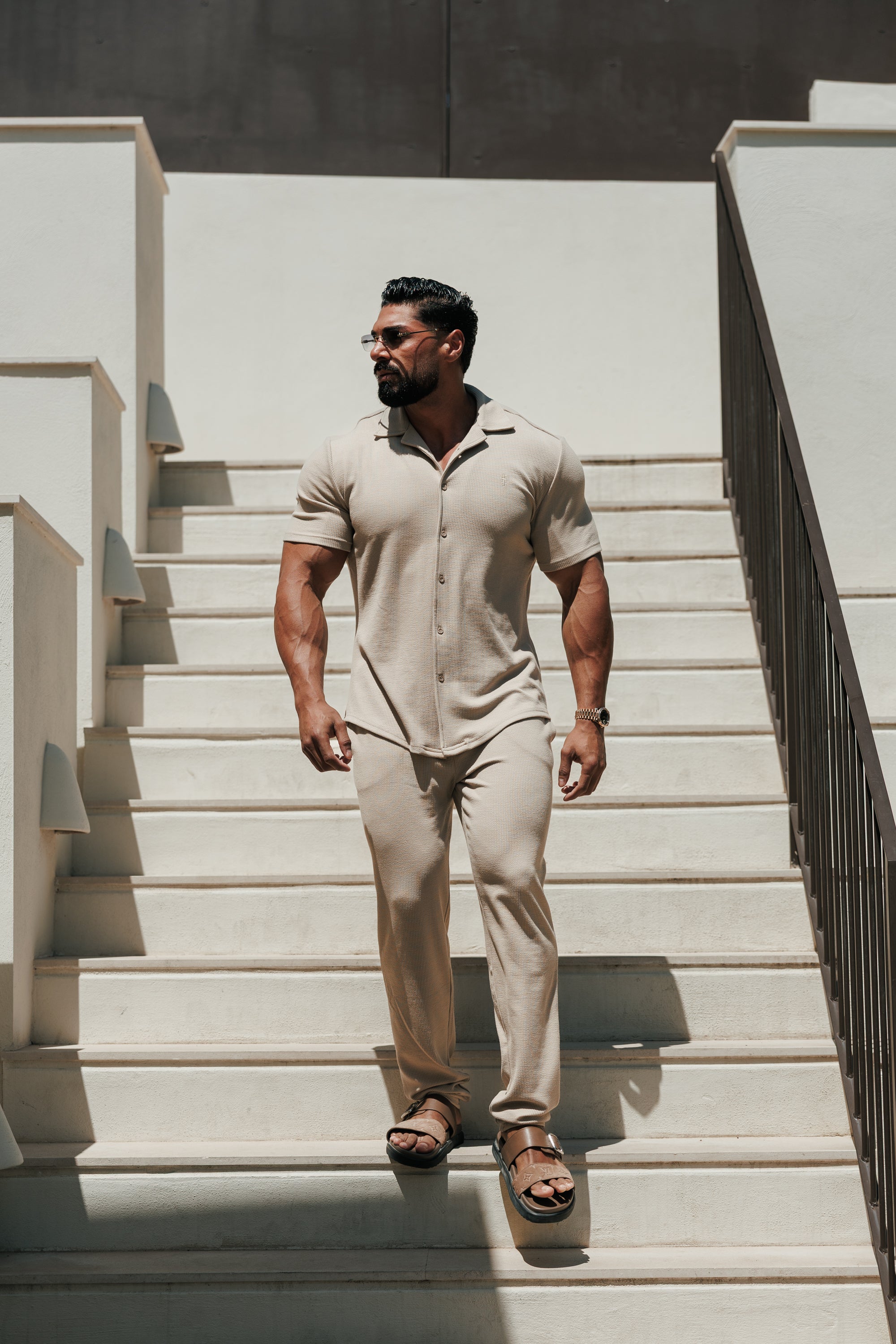 Jersey Cord Slim Beige Trousers - FSR089