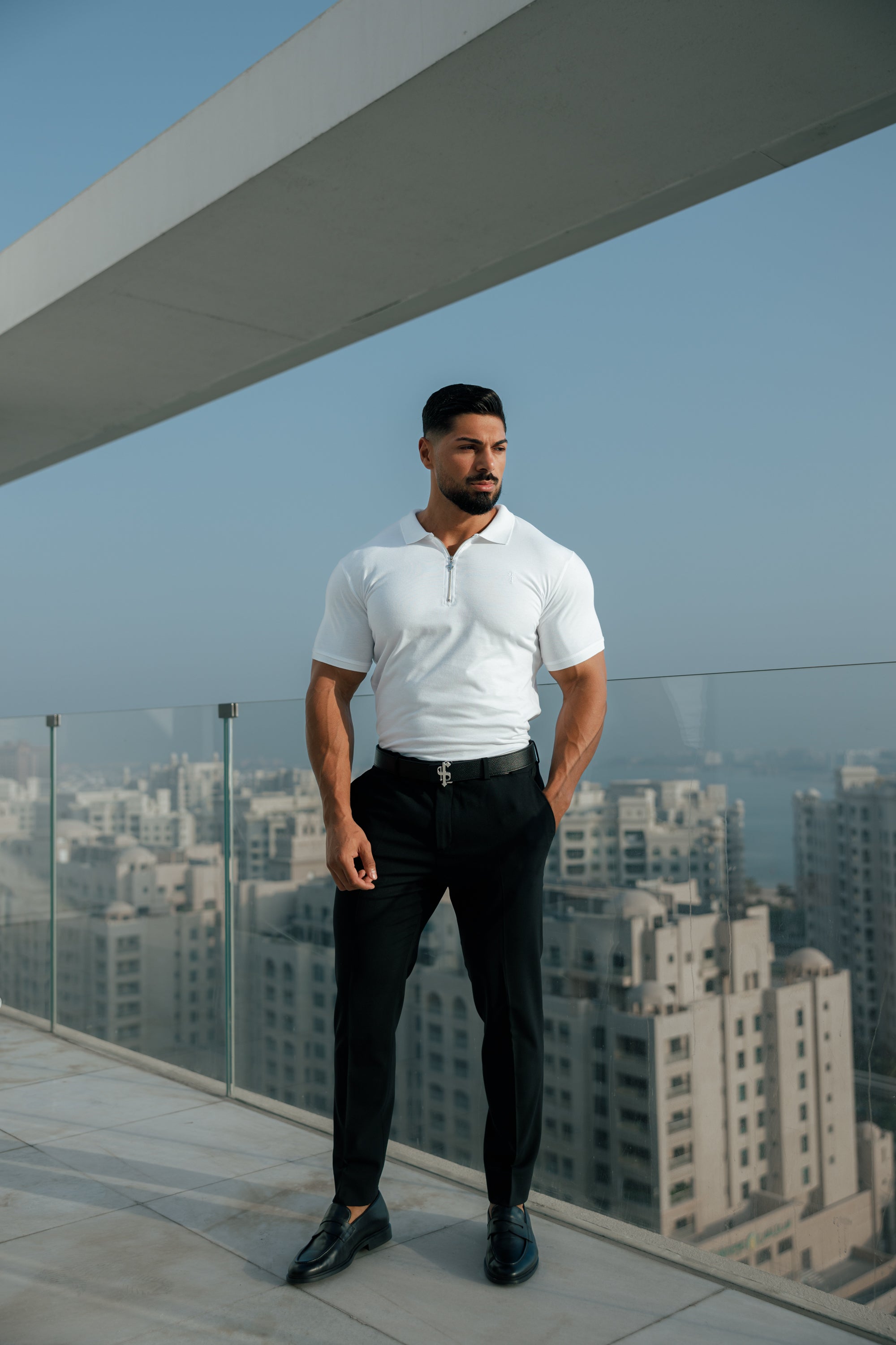 Classic White and Silver Zipped Polo Shirt - FSH853