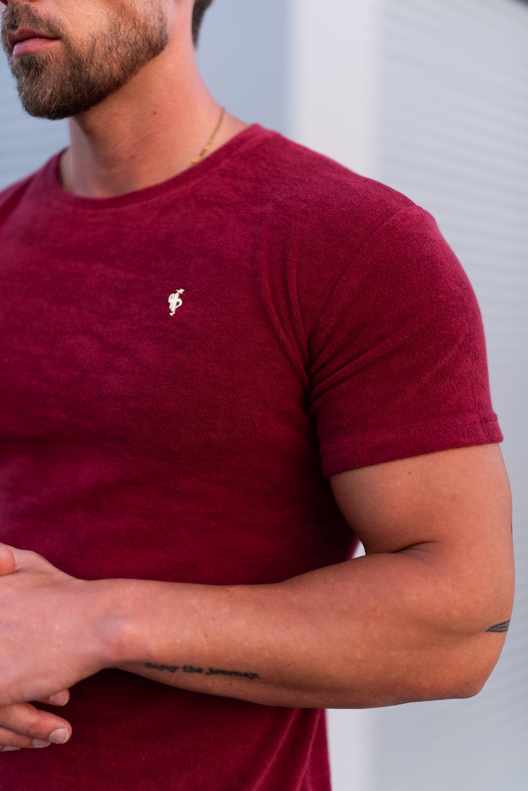 Burgundy / Gold Towelling Crew T Shirt - FSH1349