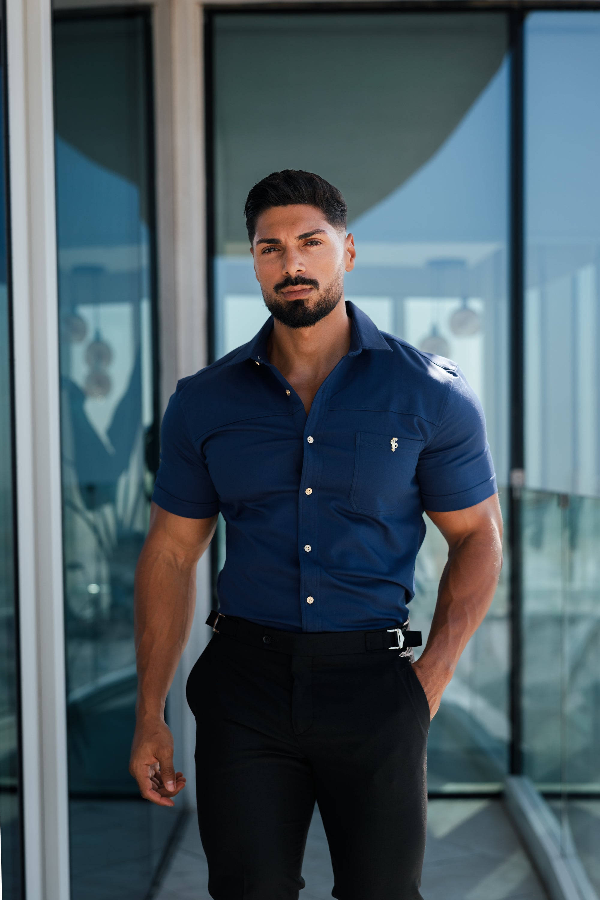 Slim Formal Black Stretch Trousers With Silver Waist Adjusters - FST013